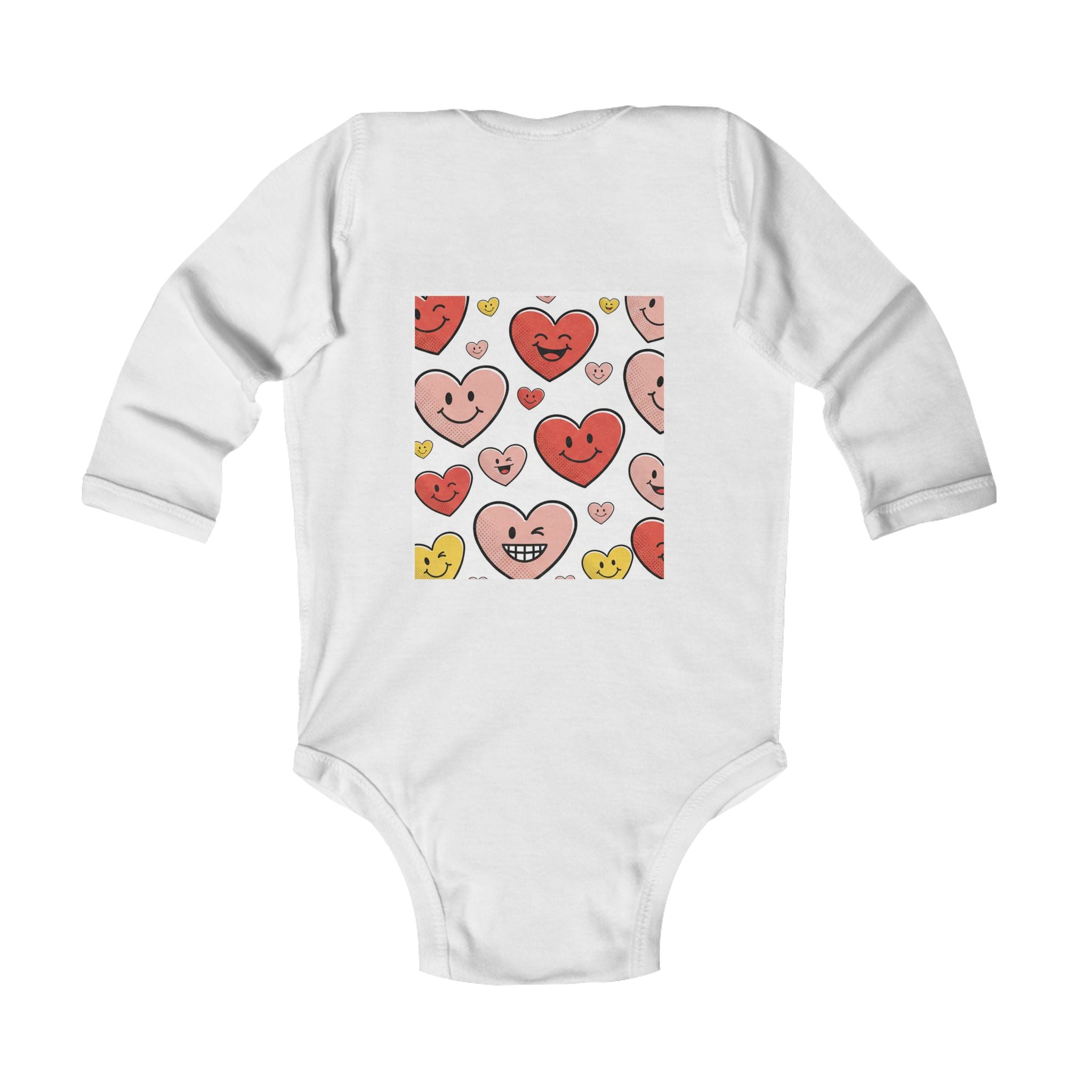 Baby Bodysuit — Cute Smiling Hearts Pattern Infant Long Sleeve Onesie (Valentine’s Day Gift)