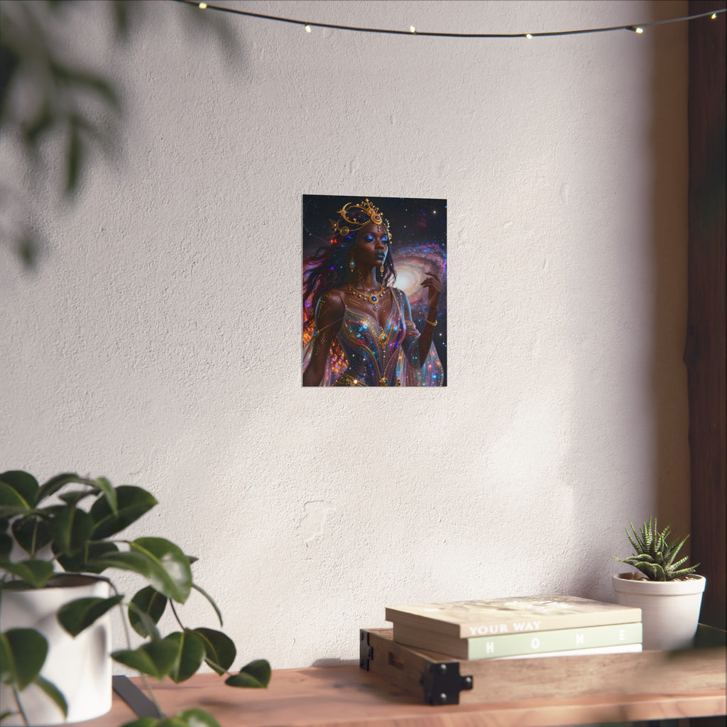 Goddess of the Galaxy Fine Art Poster — Cosmic Afro-Fantasy Wall Art