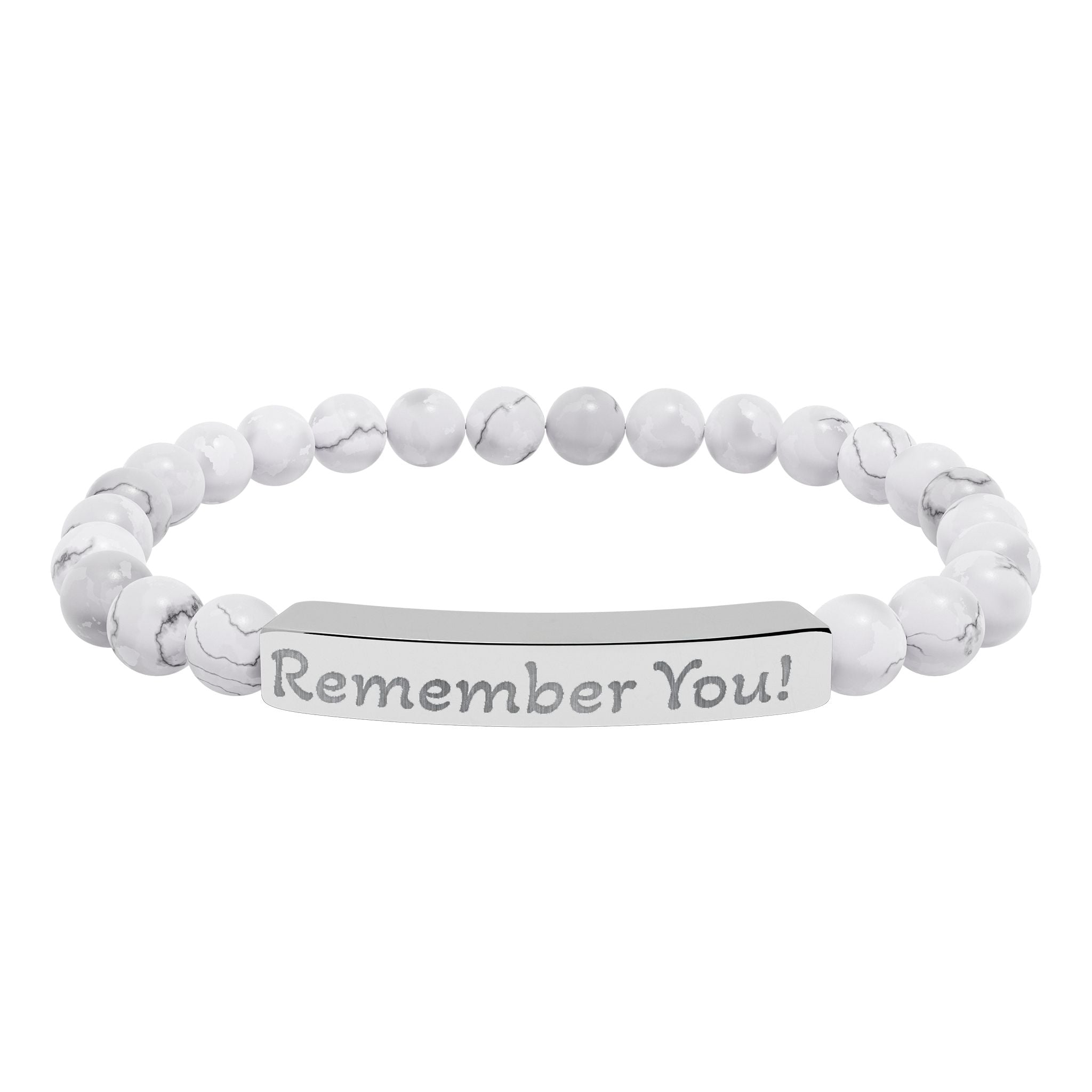 Engraved 'Remember You' Natural Stone Stretch Bracelet — Beaded Bar Memorial Jewelry