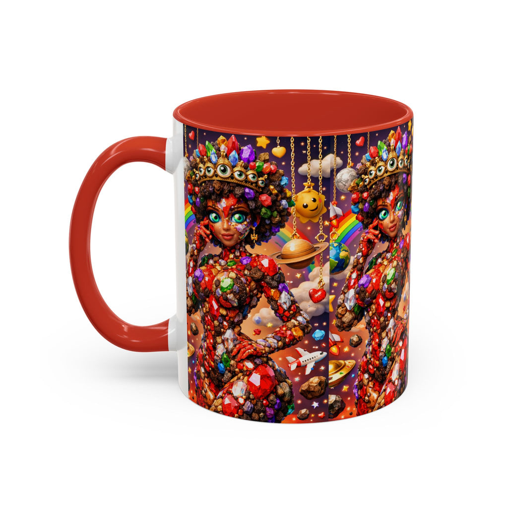 Celestial Candy Goddess Accent Coffee Mug — Colorful Cosmic Fantasy 11/15oz