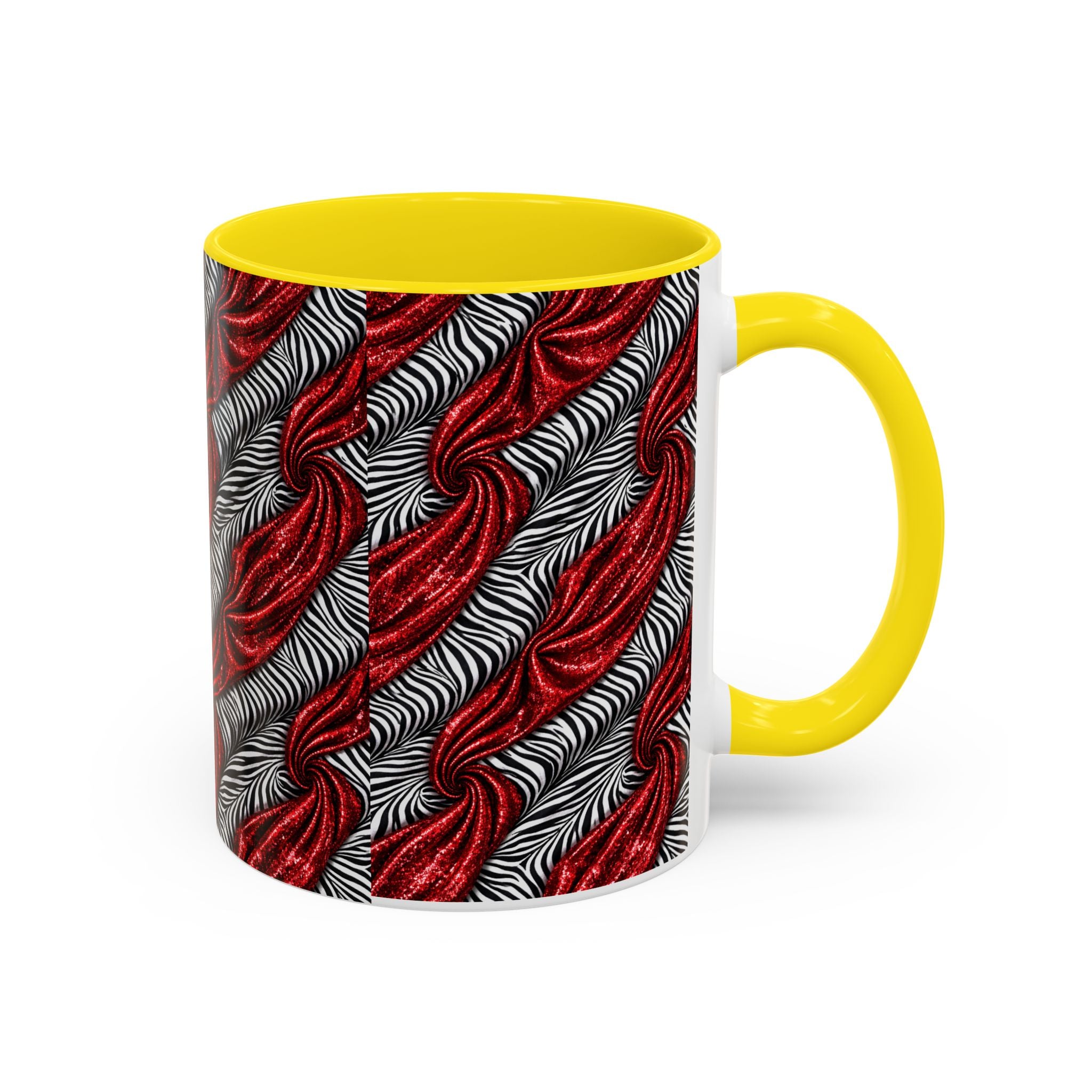 Red & Black Abstract Wave Accent Coffee Mug — Bold Patterned 11/15oz Ceramic