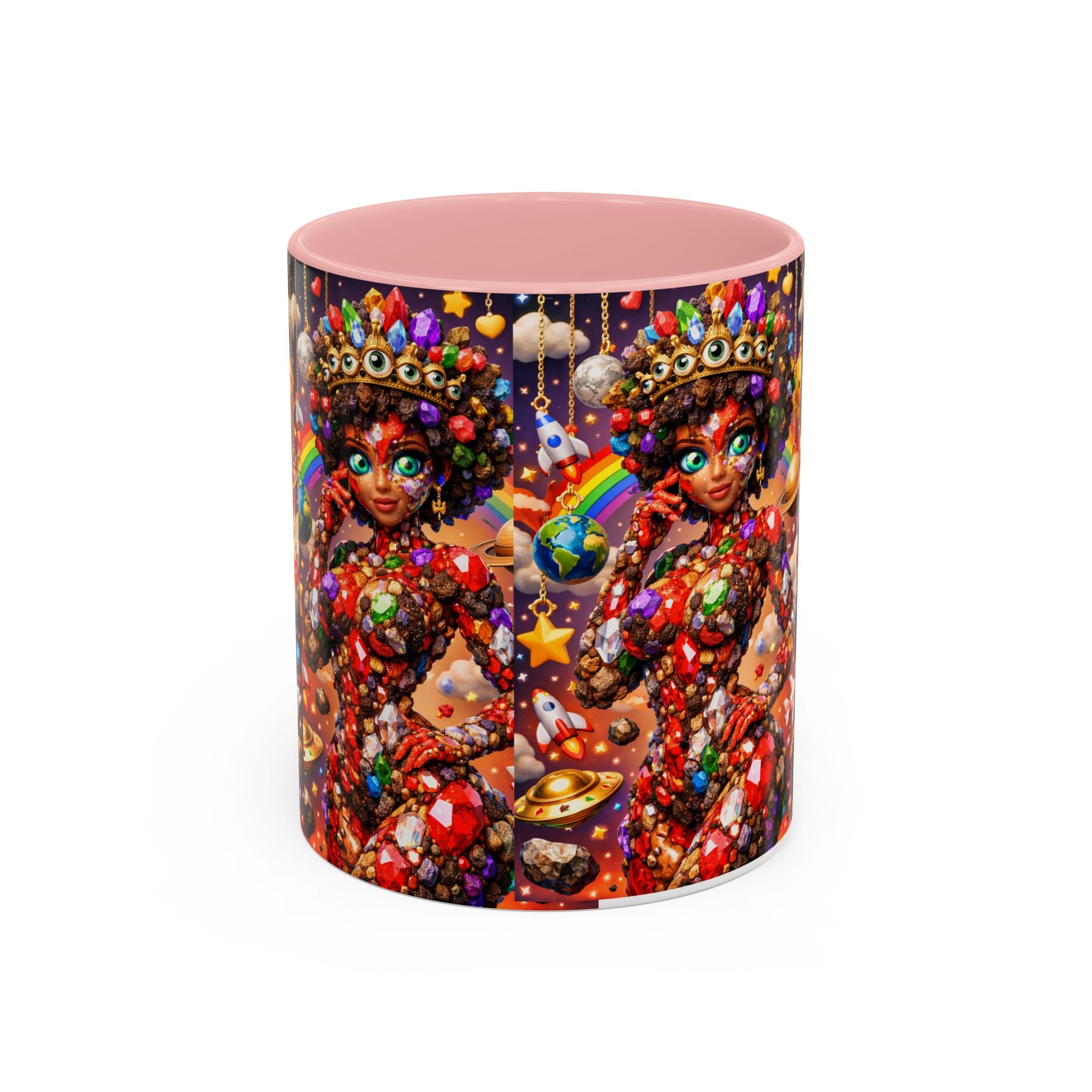 Celestial Candy Goddess Accent Coffee Mug — Colorful Cosmic Fantasy 11/15oz