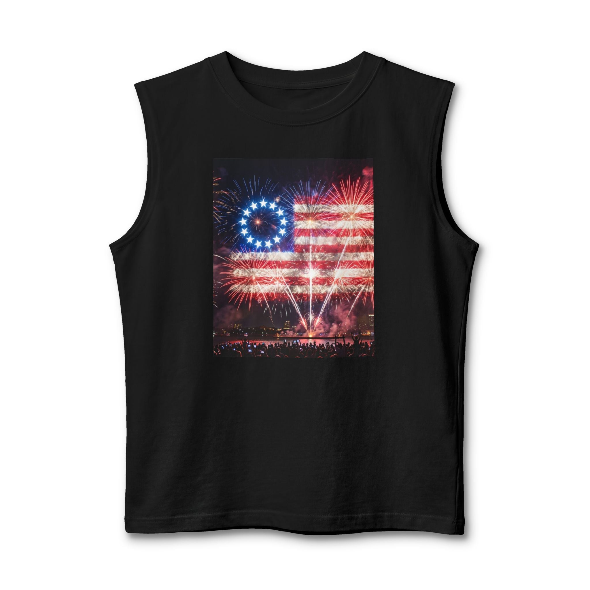 Patriotic Fireworks Muscle Tank — American Flag Firework Display