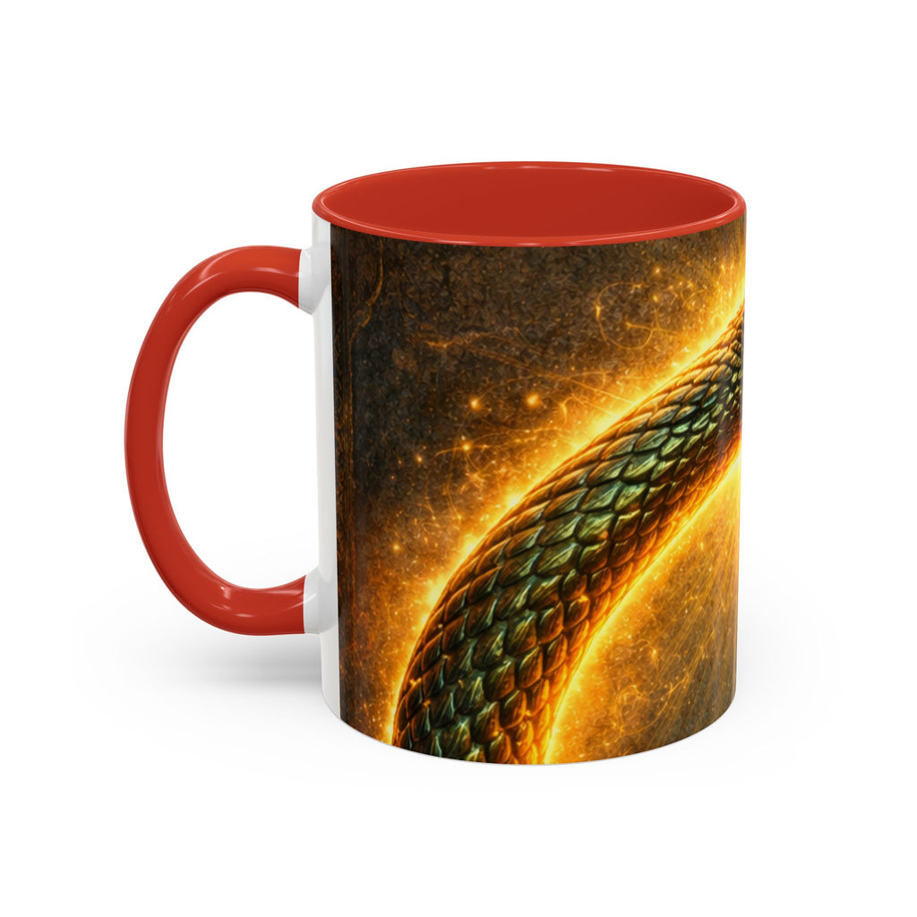 Ouroboros Serpent Accent Coffee Mug — Fiery Mythic Snake Design (11/15oz)