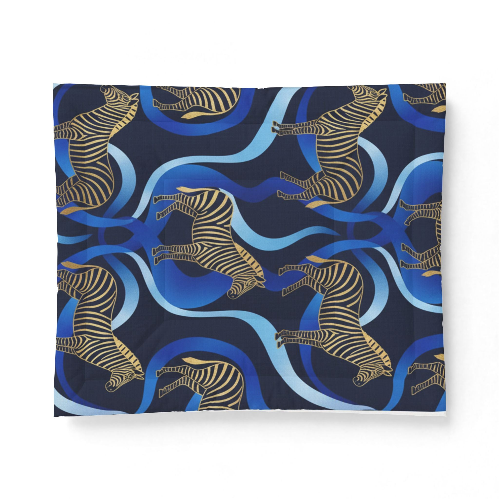 Zebra Waves Cotton Comforter — Blue Abstract Safari Bedding