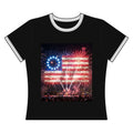 Women's Ringer Tee — Betsy Ross Fireworks Flag Graphic (Fourth of July Patriotic Tee)