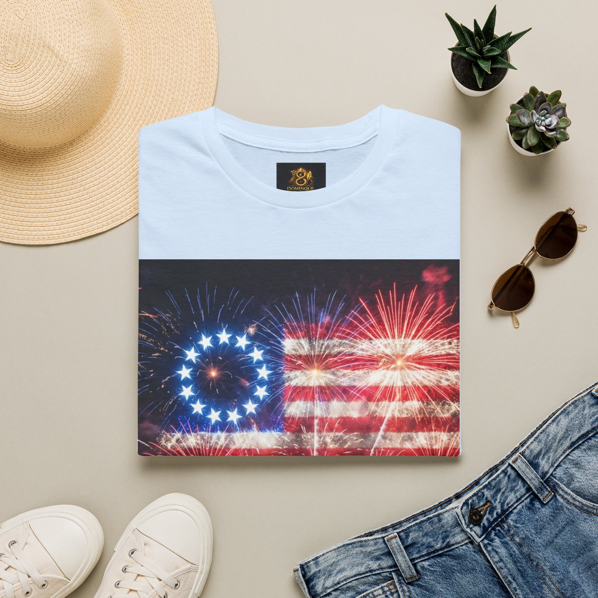 American Flag Fireworks T-Shirt — Betsy Ross Stars & Stripes Patriotic Tee for 4th of July