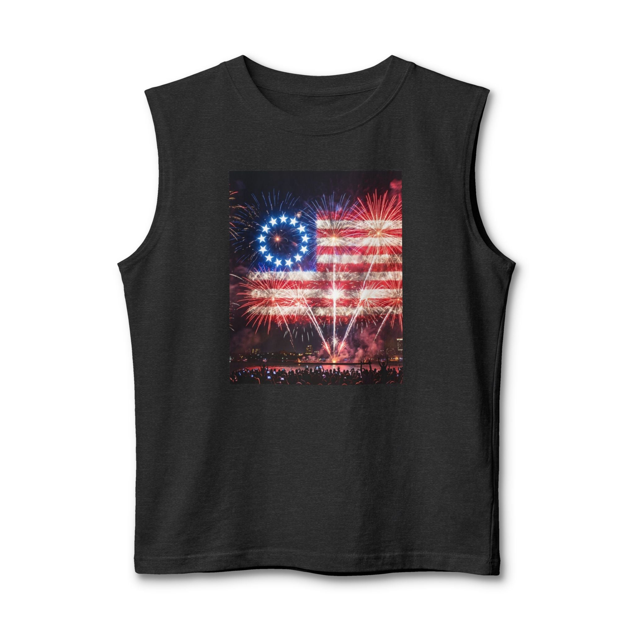 Patriotic Fireworks Muscle Tank — American Flag Firework Display