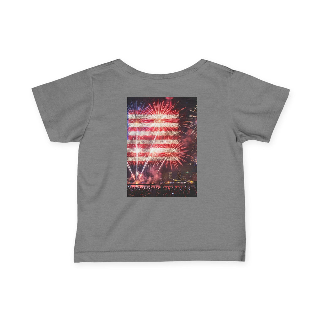 Infant Tee — Vintage Fireworks American Flag Graphic (4th of July Baby Shirt)
