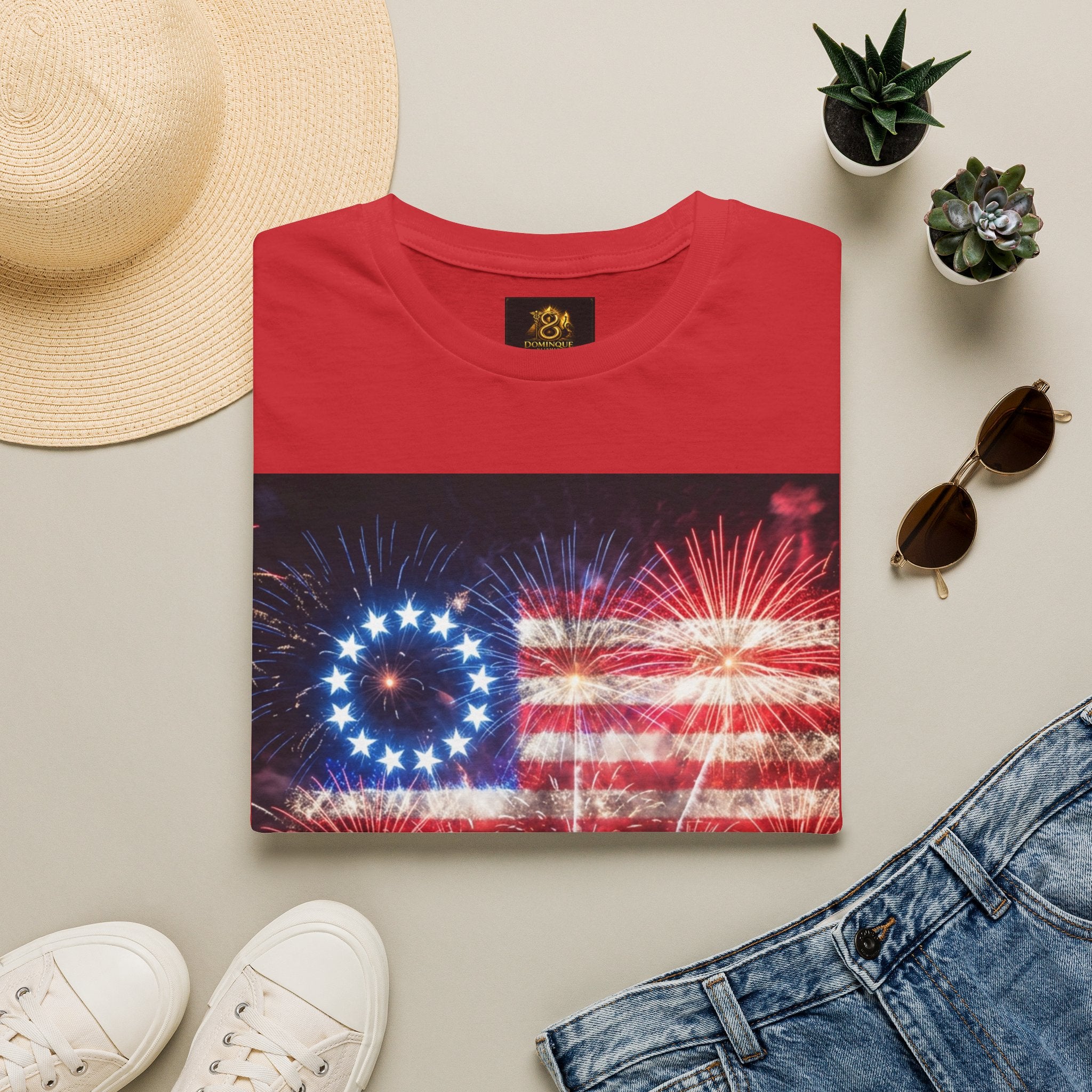 American Flag Fireworks T-Shirt — Betsy Ross Stars & Stripes Patriotic Tee for 4th of July