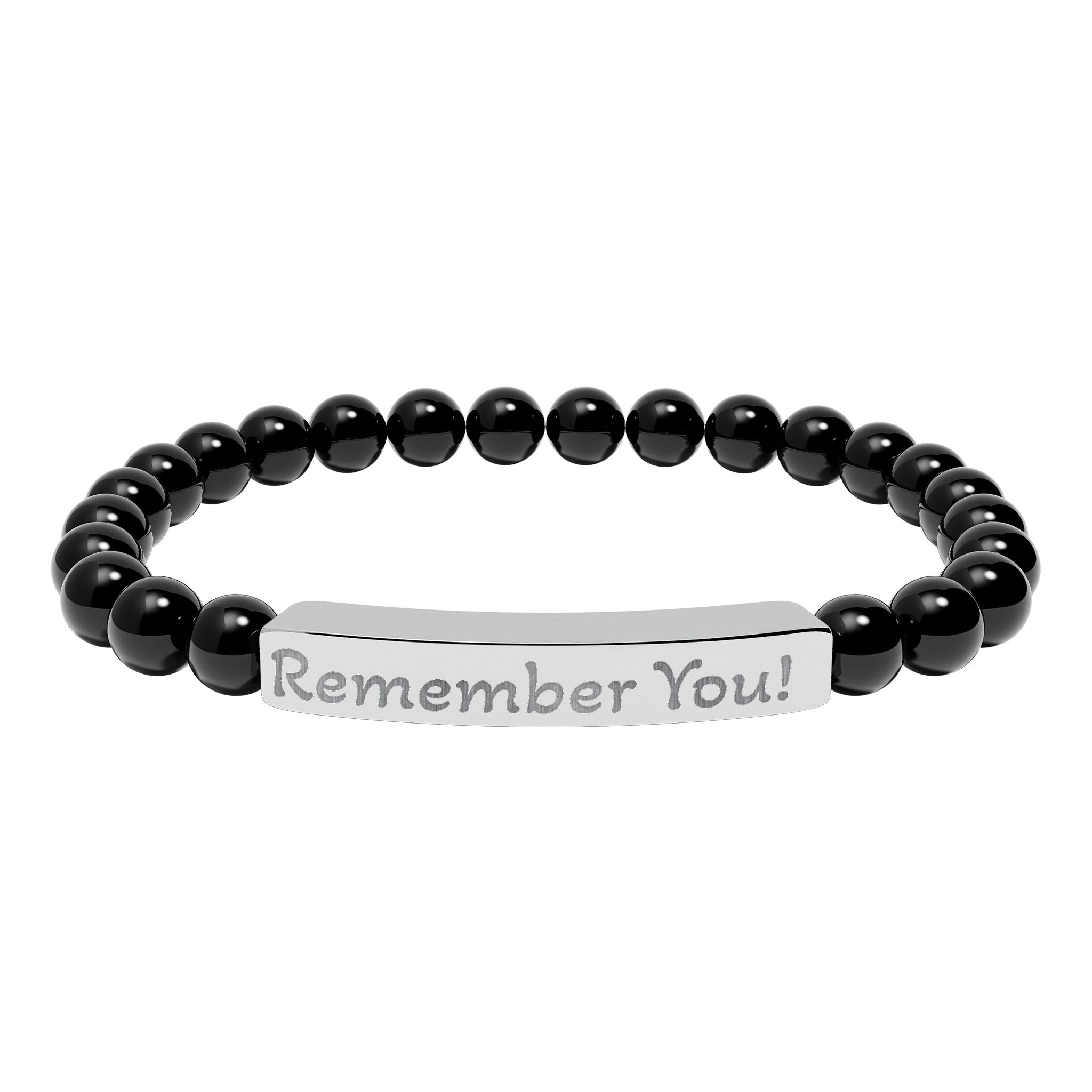 Engraved 'Remember You' Natural Stone Stretch Bracelet — Beaded Bar Memorial Jewelry