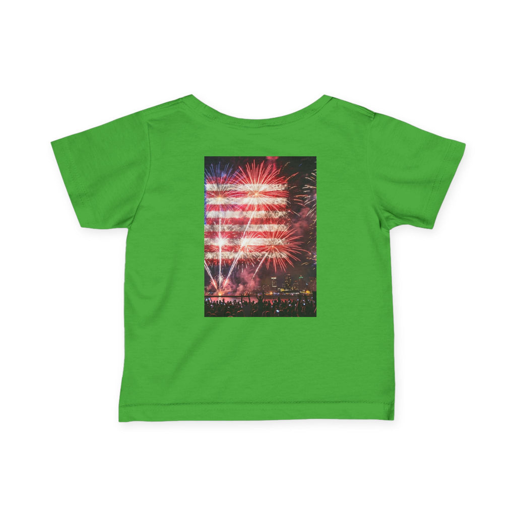 Infant Tee — Vintage Fireworks American Flag Graphic (4th of July Baby Shirt)