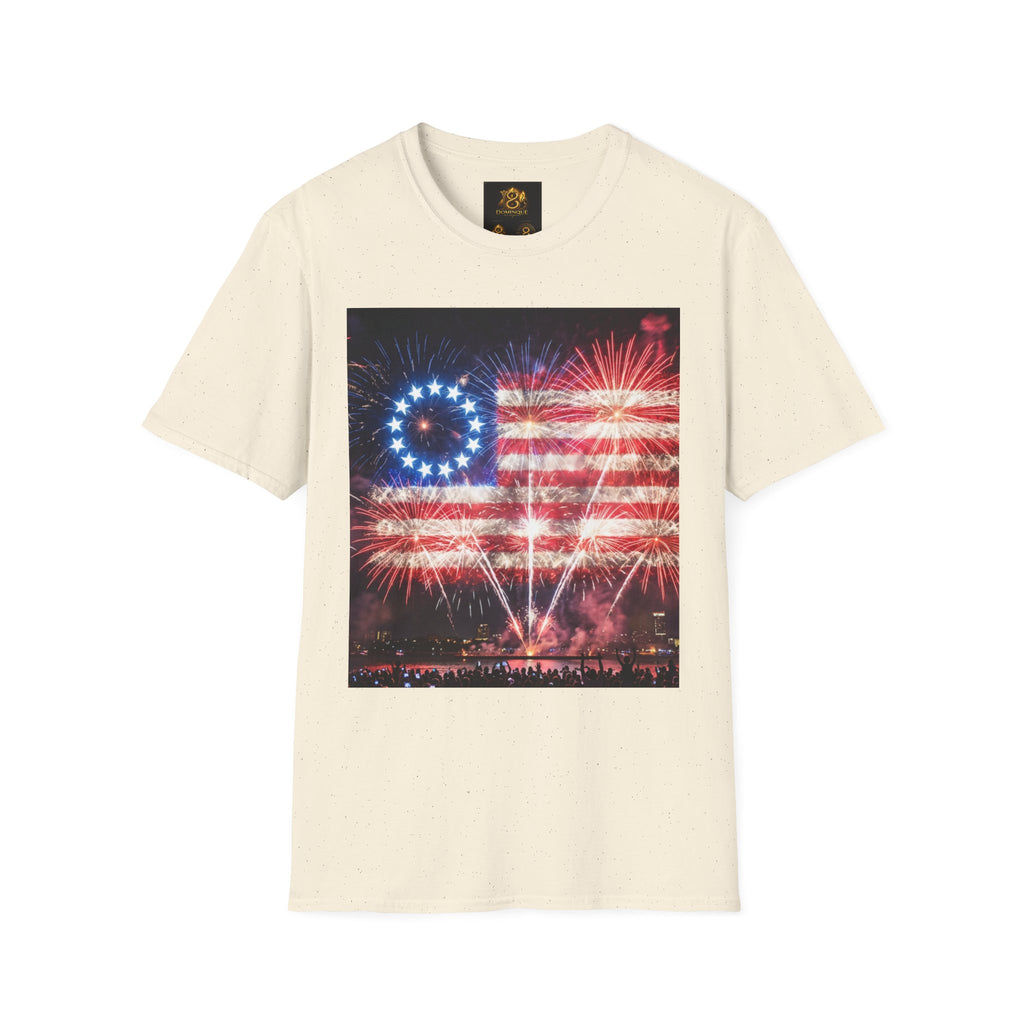 American Flag Fireworks T-Shirt — Betsy Ross Stars & Stripes Patriotic Tee for 4th of July