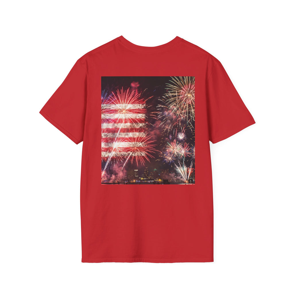 American Flag Fireworks T-Shirt — Betsy Ross Stars & Stripes Patriotic Tee for 4th of July