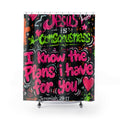 Christian Shower Curtain — "Jesus is Consciousness" Jeremiah 29:11 Neon Gospel Bath Curtain