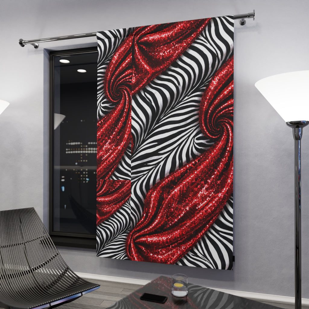 Red Swirl Zebra Window Curtain — Bold Abstract Drapery Panel