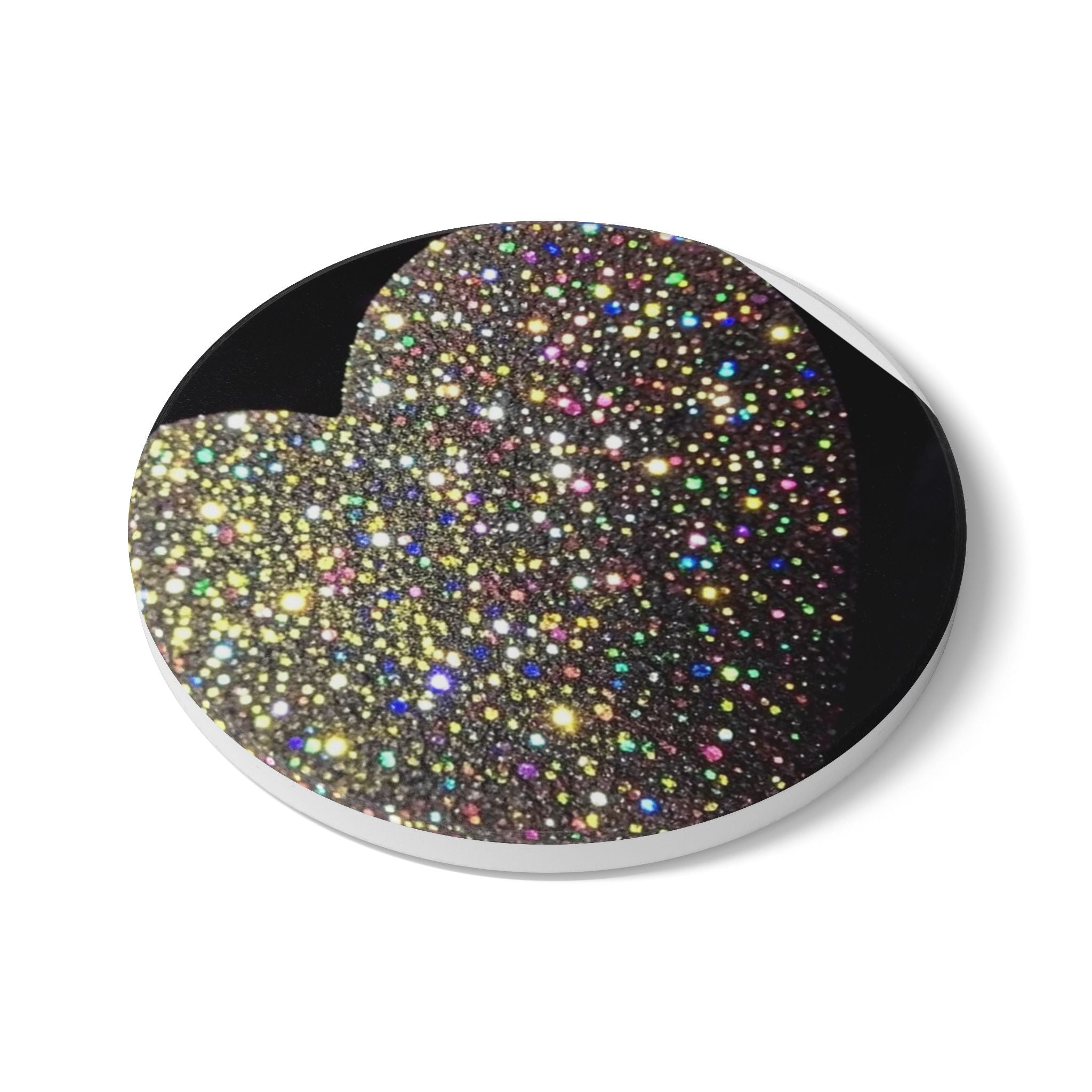Glitter Heart Ceramic Coaster — Sparkling Gold Confetti Drink Coaster
