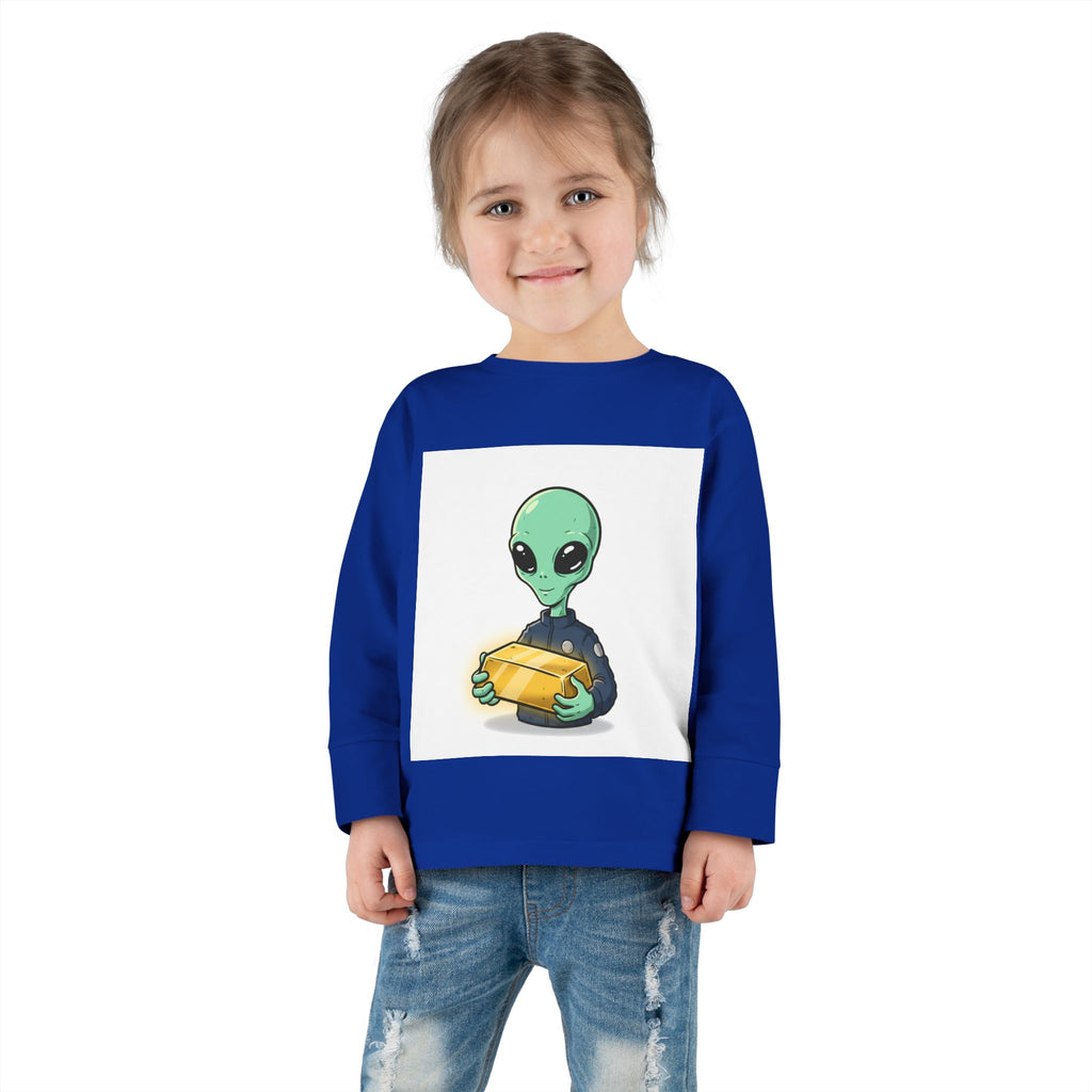 Alien Holding Gold Bar Toddler Long Sleeve Tee