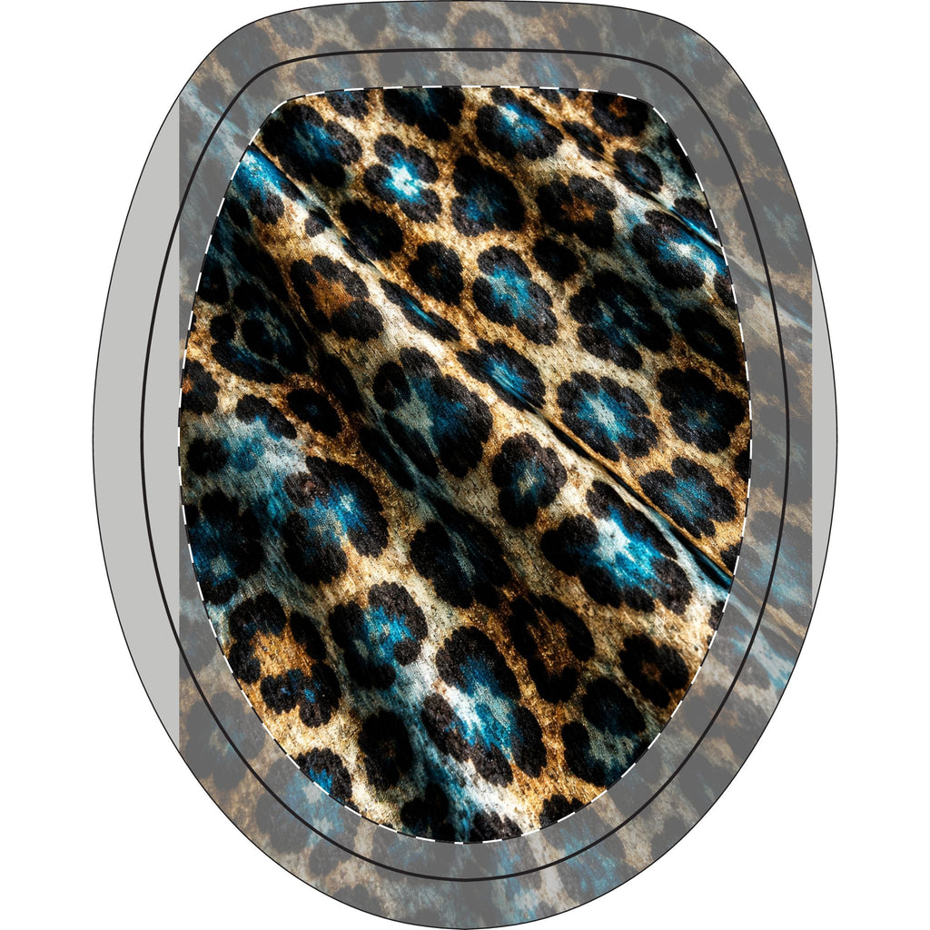 Leopard Print Toilet 3-Piece Bath Set — Blue Accent Bathroom Rug & Lid Cover