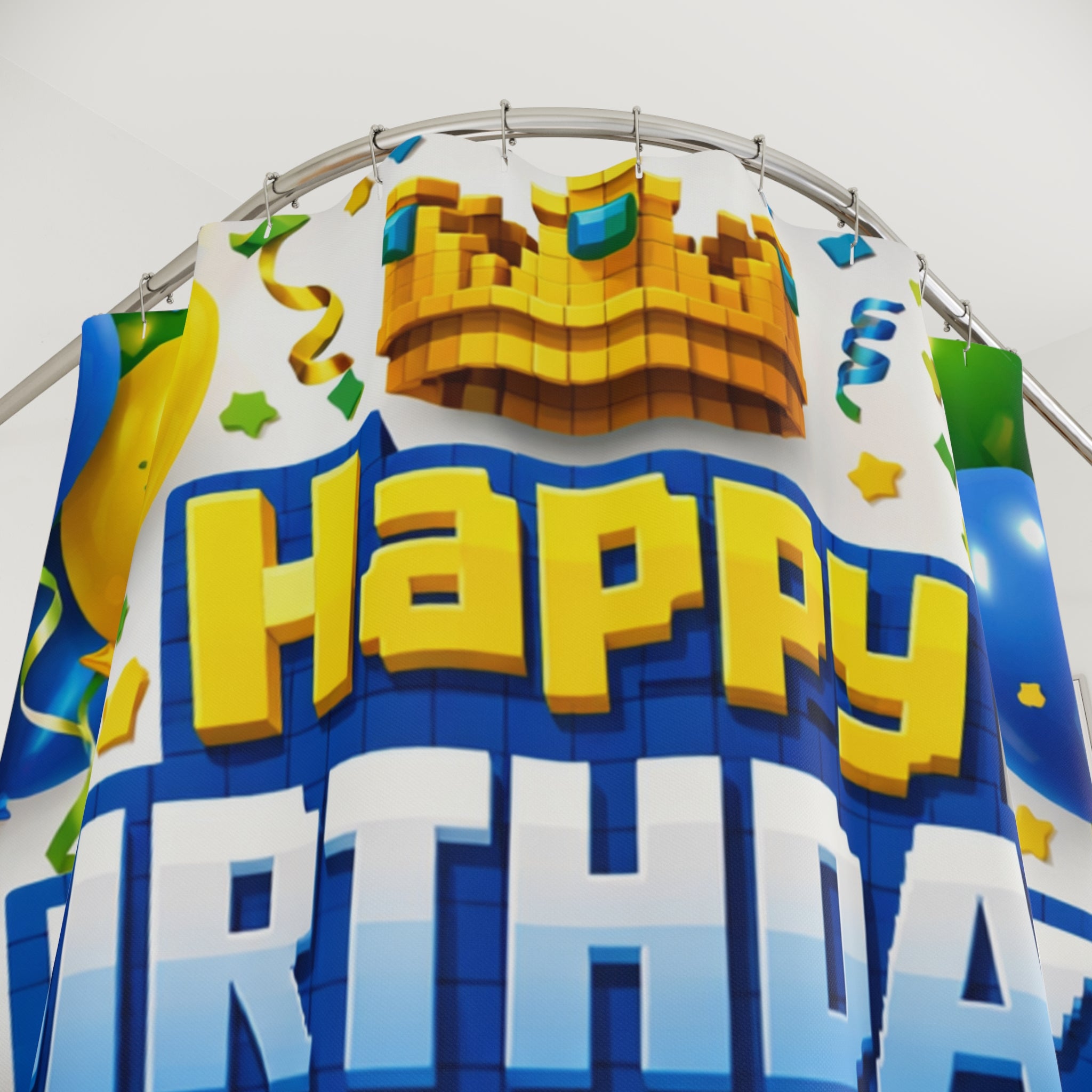 Happy Birthday Prince J Shower Curtain — Kids Party Bathroom Decor
