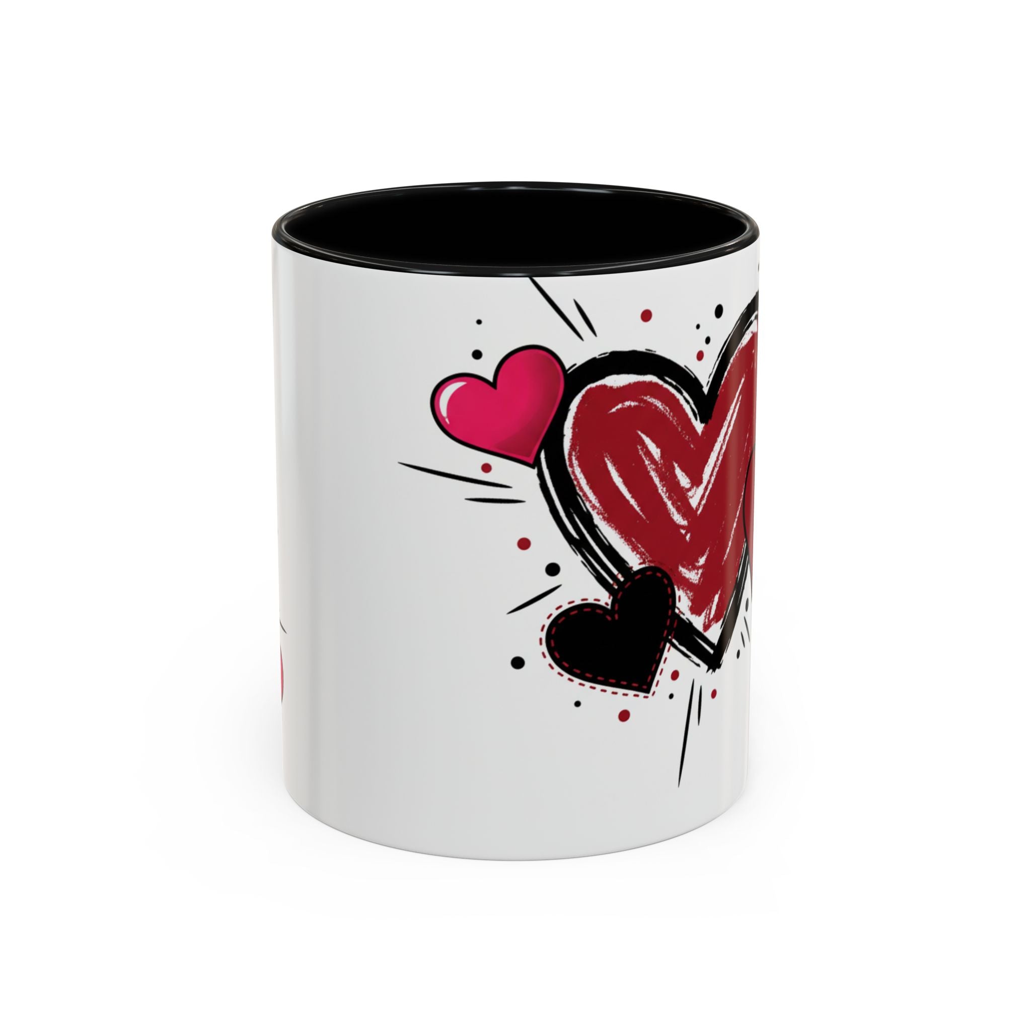 Hand-Drawn Hearts Accent Coffee Mug – Romantic Valentine’s Day Gift (11/15oz)