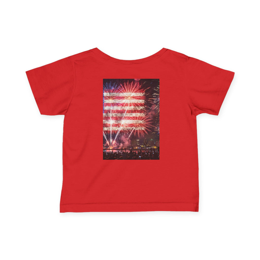 Infant Tee — Vintage Fireworks American Flag Graphic (4th of July Baby Shirt)