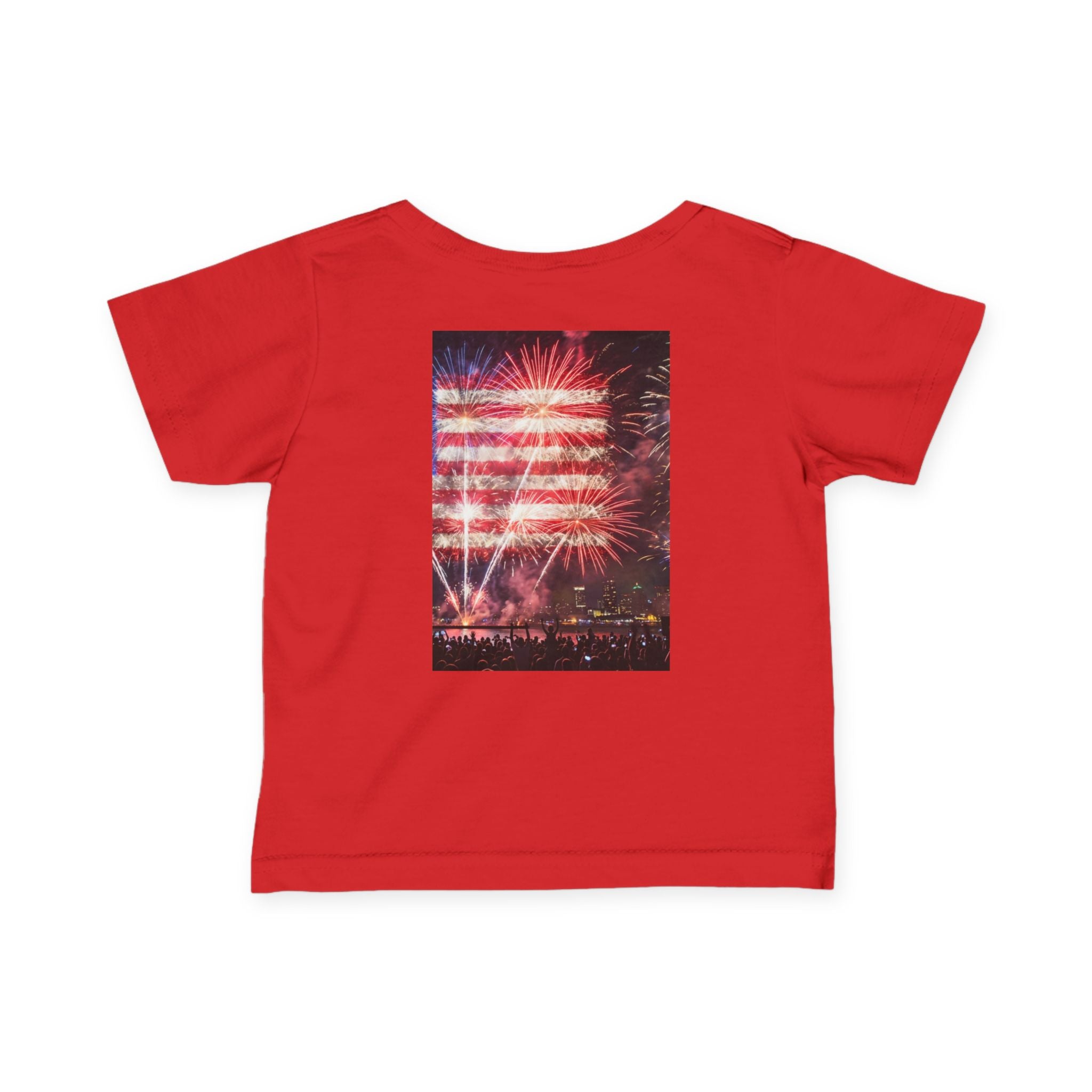 Infant Tee — Vintage Fireworks American Flag Graphic (4th of July Baby Shirt)