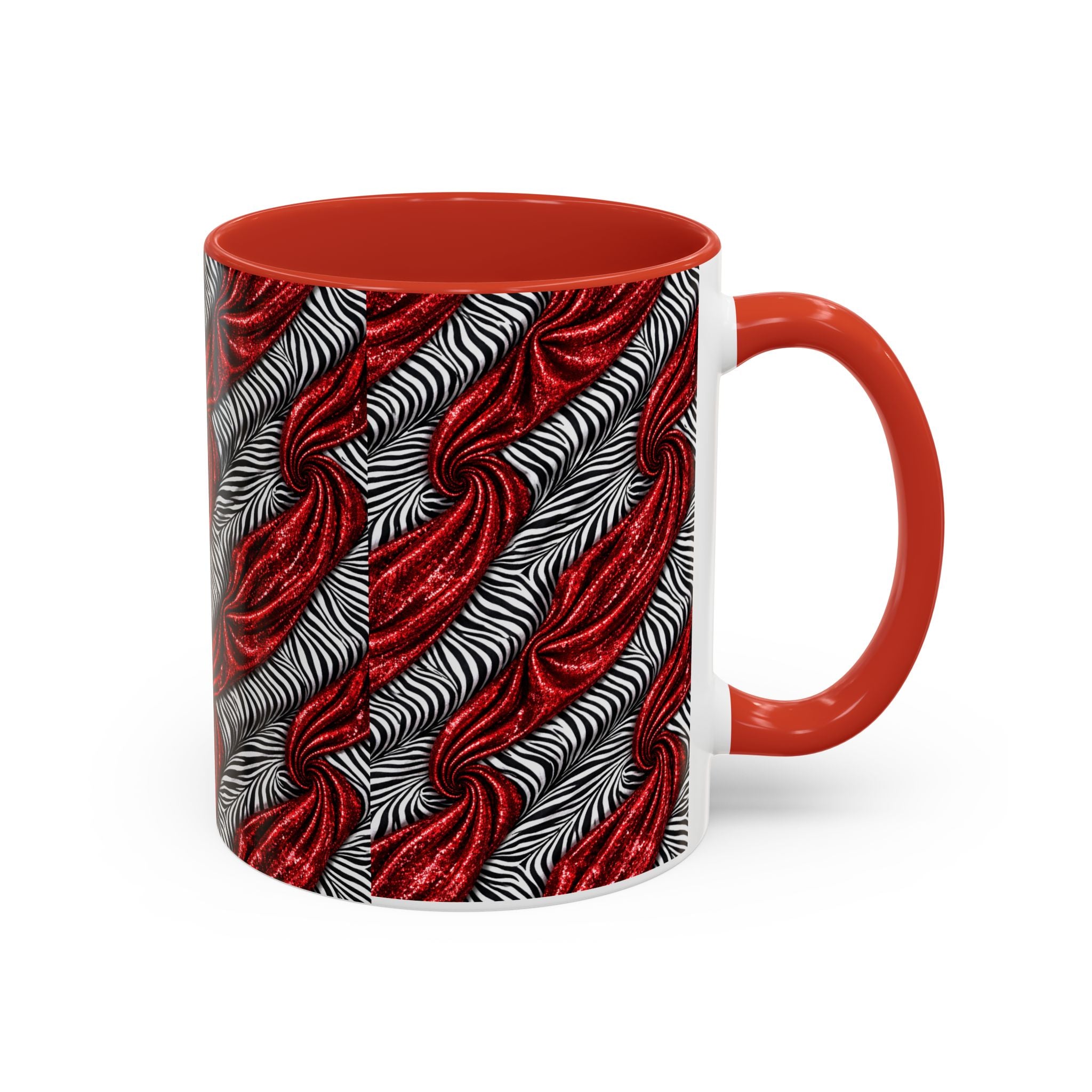 Red & Black Abstract Wave Accent Coffee Mug — Bold Patterned 11/15oz Ceramic