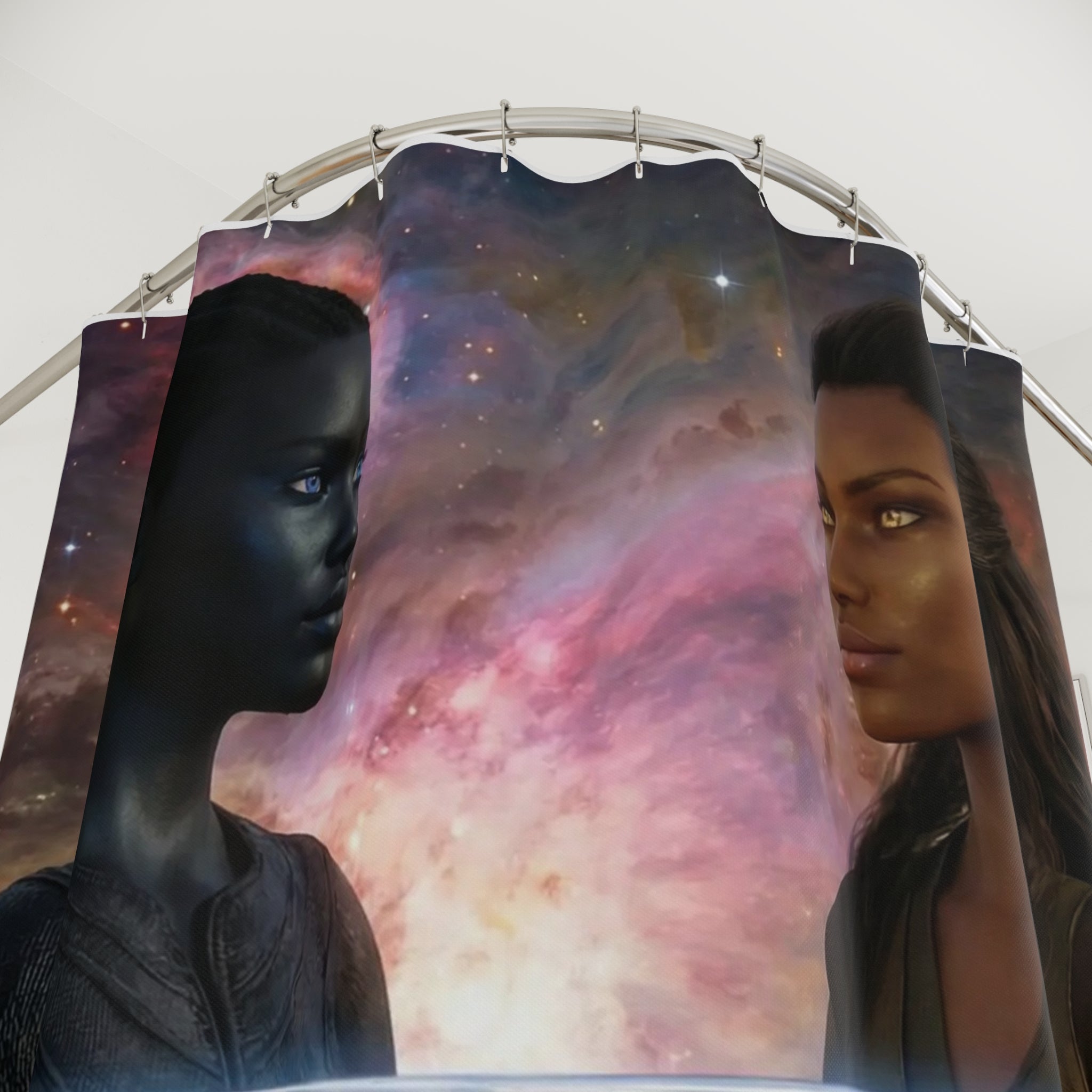 Shower Curtain — Cosmic Maternity Art: Expecting Souls Galaxy Bathroom Decor