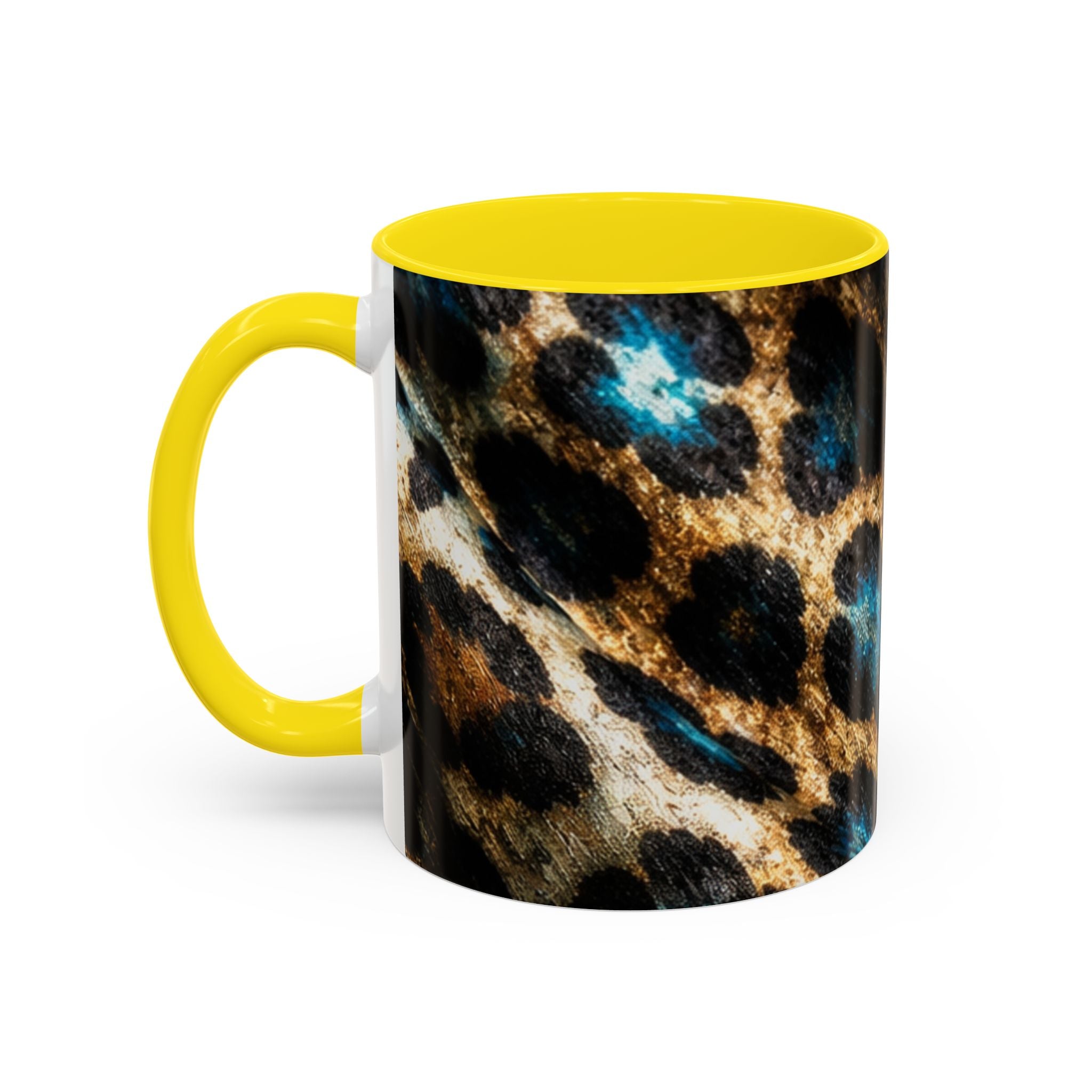 Teal Leopard Accent Coffee Mug — Bold Animal Print Ceramic Mug (11/15 oz)
