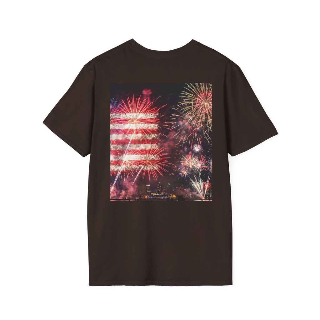 American Flag Fireworks T-Shirt — Betsy Ross Stars & Stripes Patriotic Tee for 4th of July