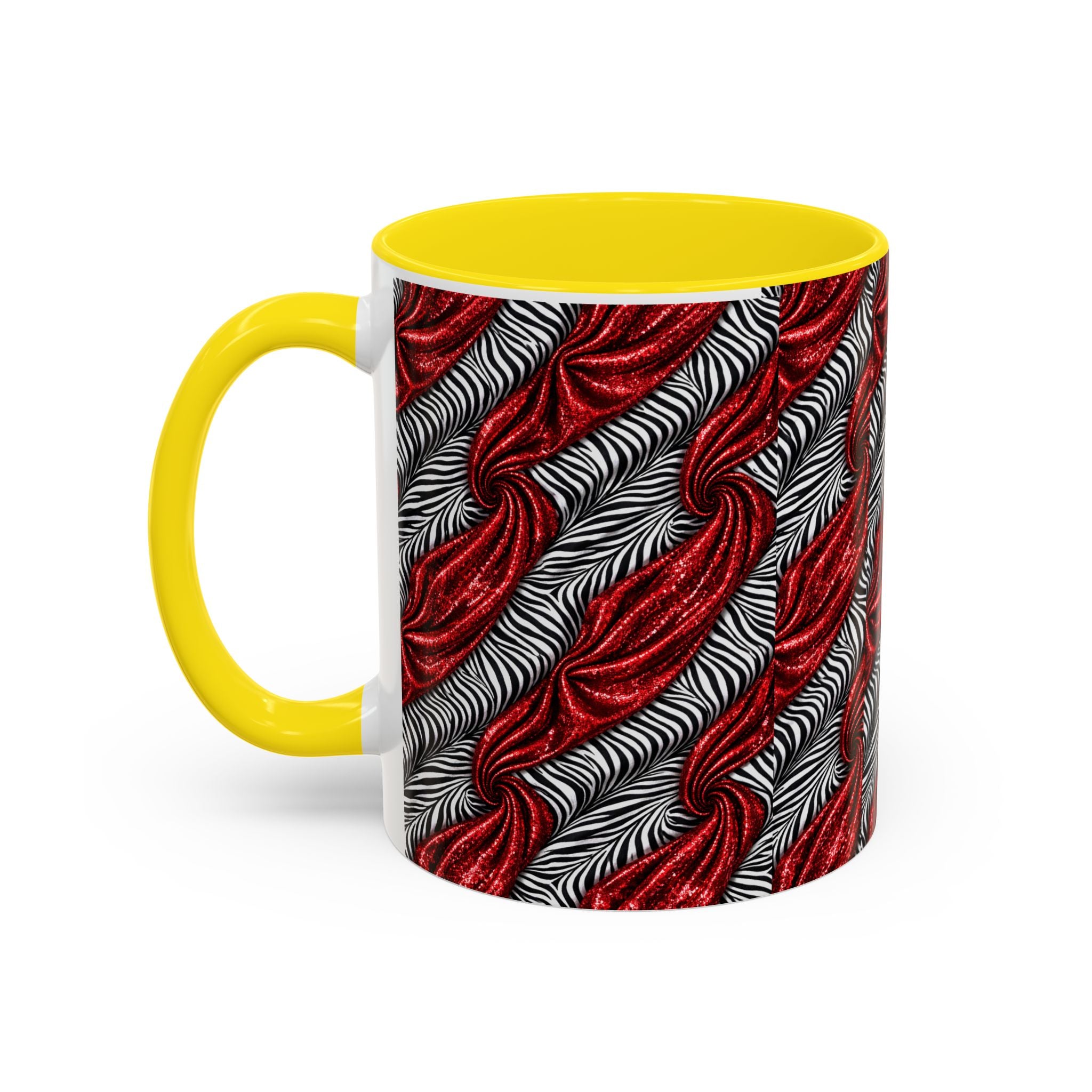 Red & Black Abstract Wave Accent Coffee Mug — Bold Patterned 11/15oz Ceramic
