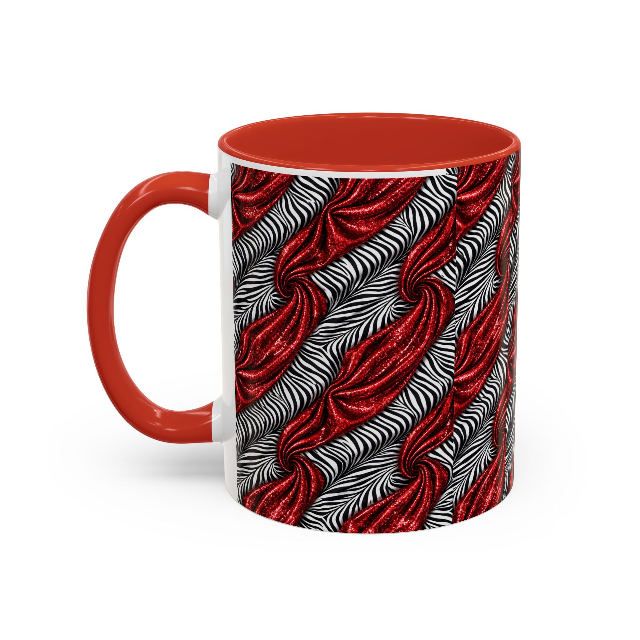 Red & Black Abstract Wave Accent Coffee Mug — Bold Patterned 11/15oz Ceramic