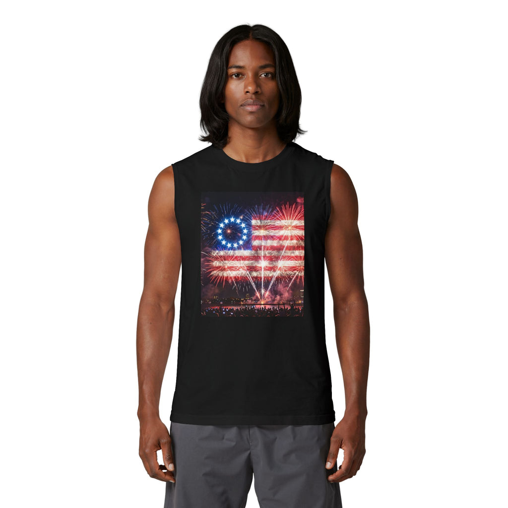 Patriotic Fireworks Muscle Tank — American Flag Firework Display