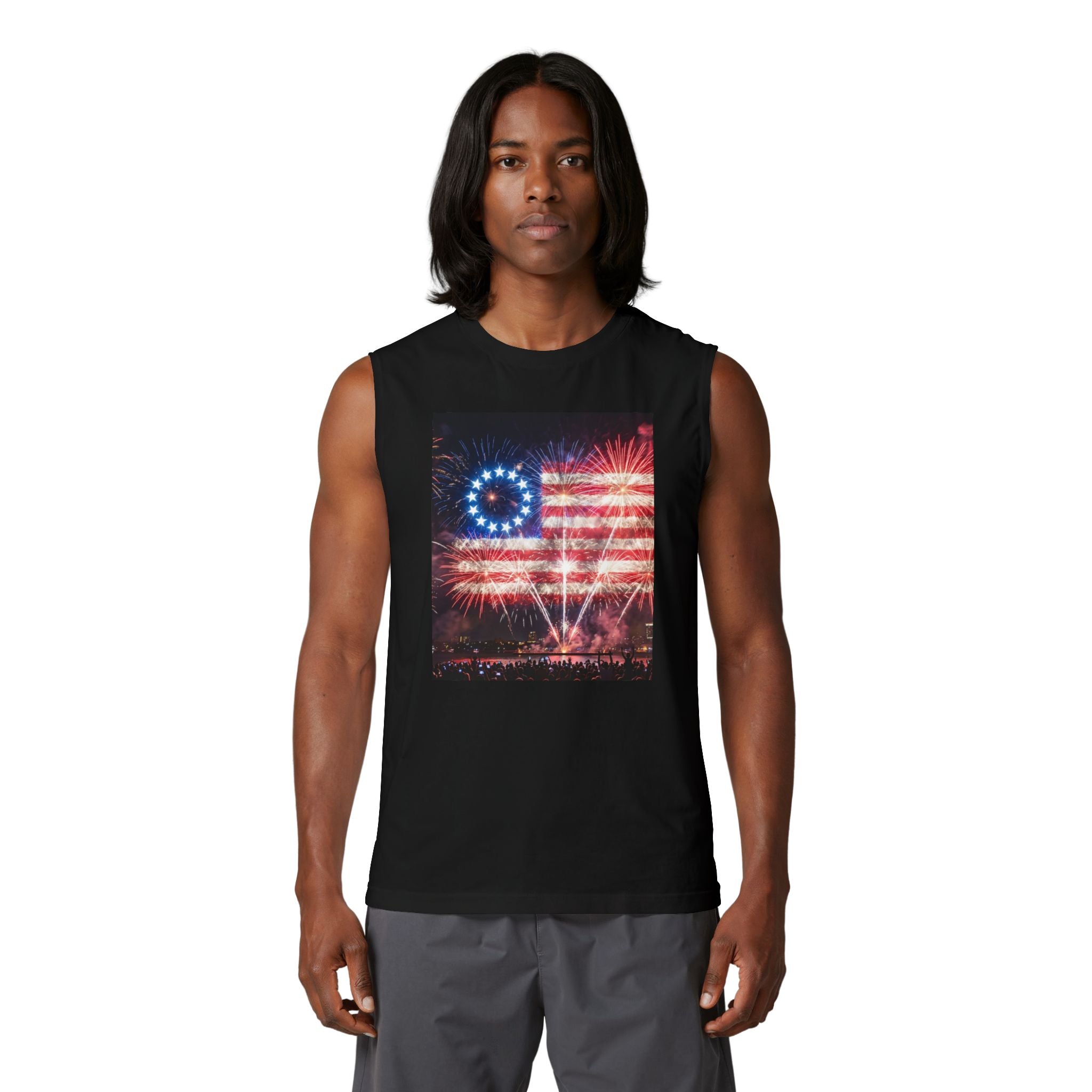 Patriotic Fireworks Muscle Tank — American Flag Firework Display