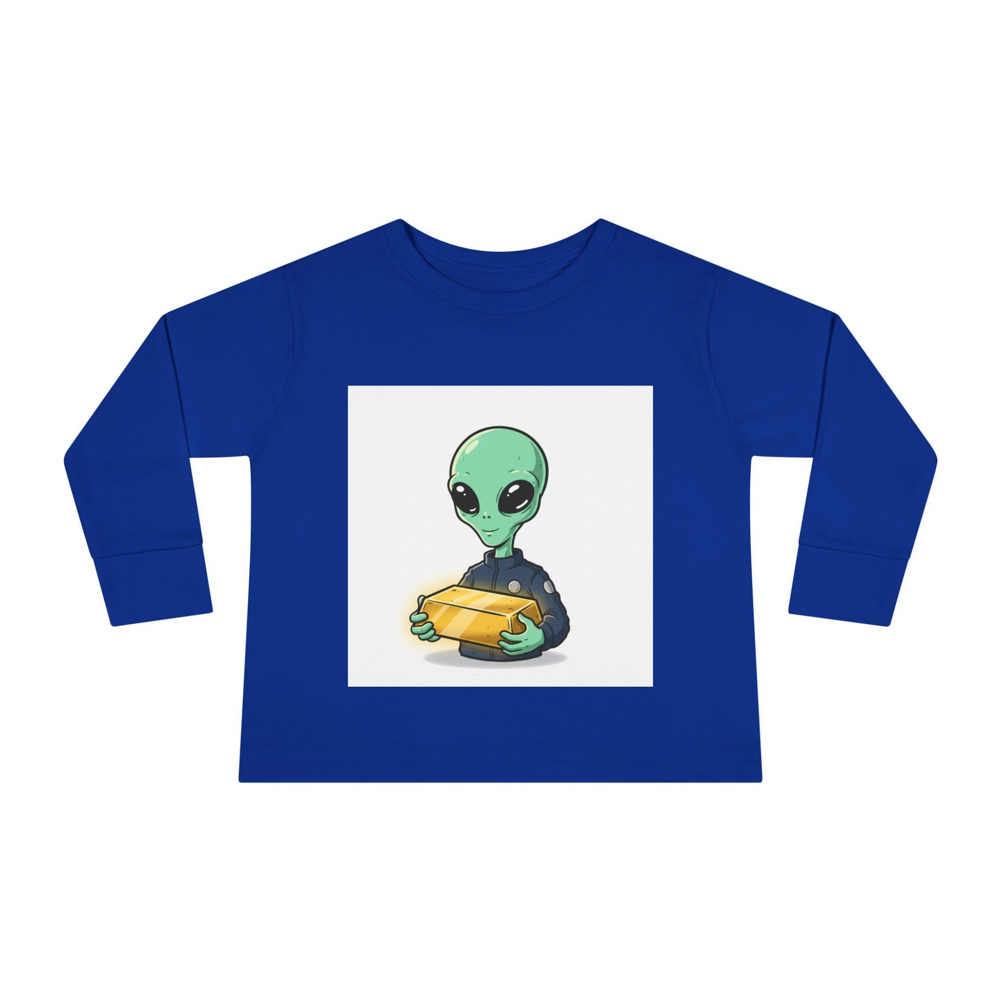Alien Holding Gold Bar Toddler Long Sleeve Tee