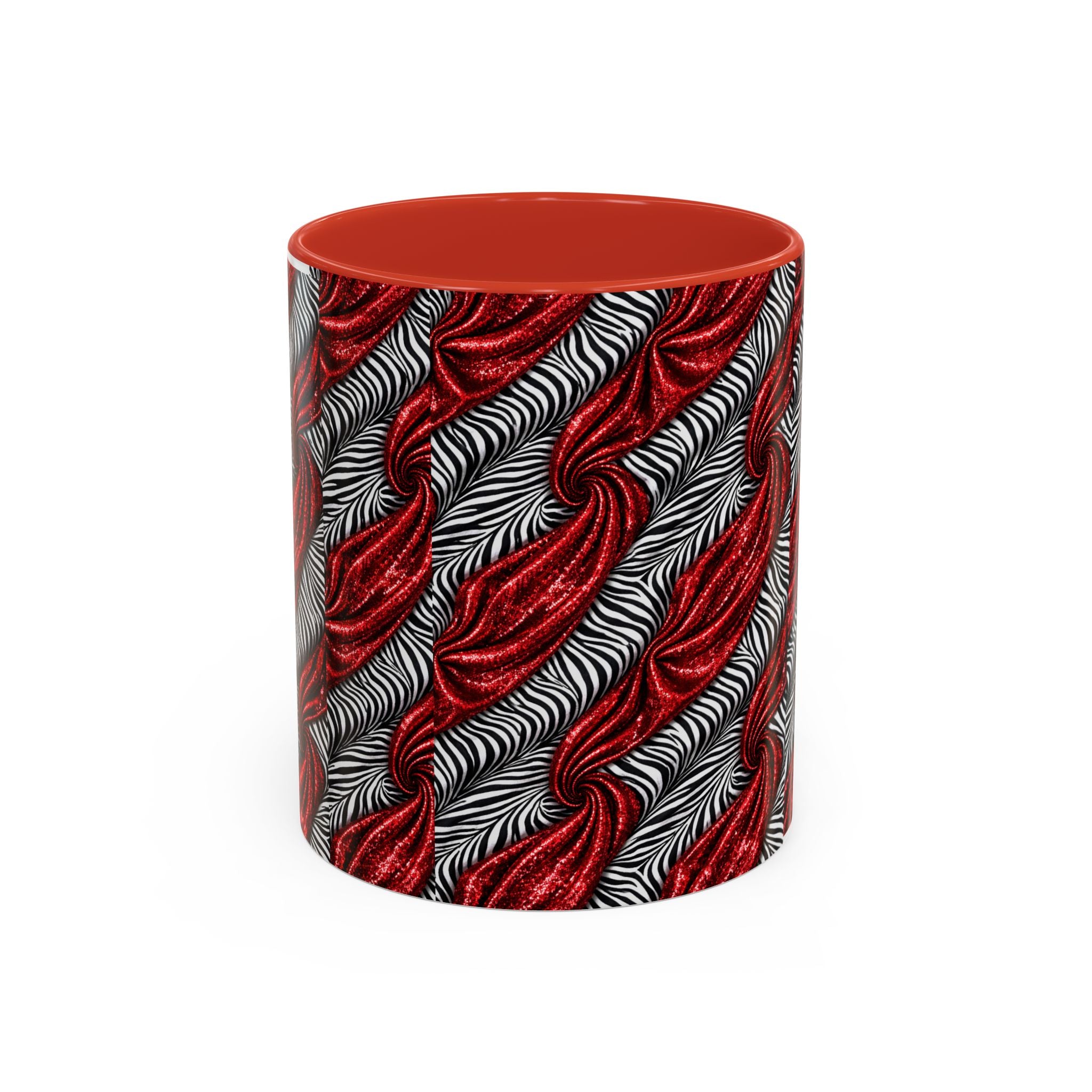 Red & Black Abstract Wave Accent Coffee Mug — Bold Patterned 11/15oz Ceramic