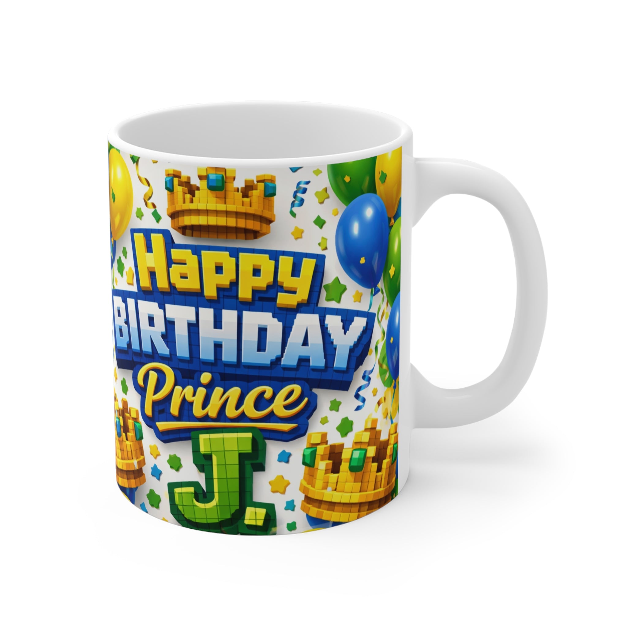 Birthday Prince Mug — "Happy Birthday Prince J." 11oz Gift for Kids