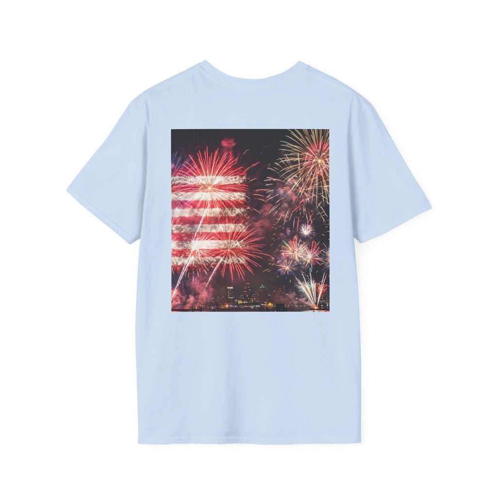 American Flag Fireworks T-Shirt — Betsy Ross Stars & Stripes Patriotic Tee for 4th of July