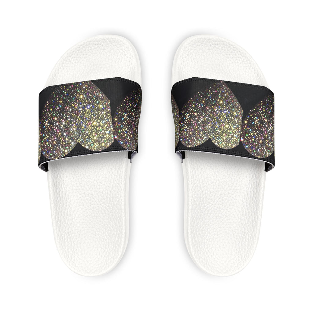 Glitter Heart Slide Sandals — Women's Removable‑Strap Summer Slides