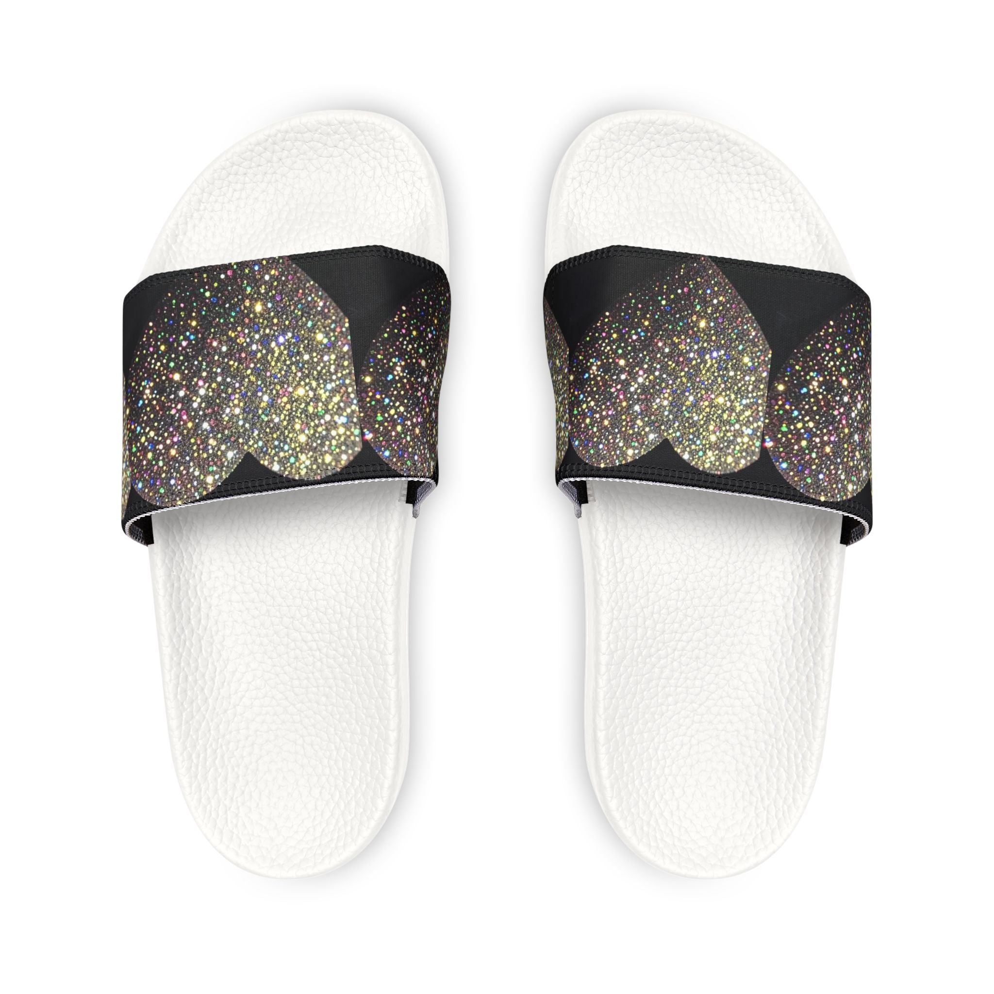 Glitter Heart Slide Sandals — Women's Removable‑Strap Summer Slides