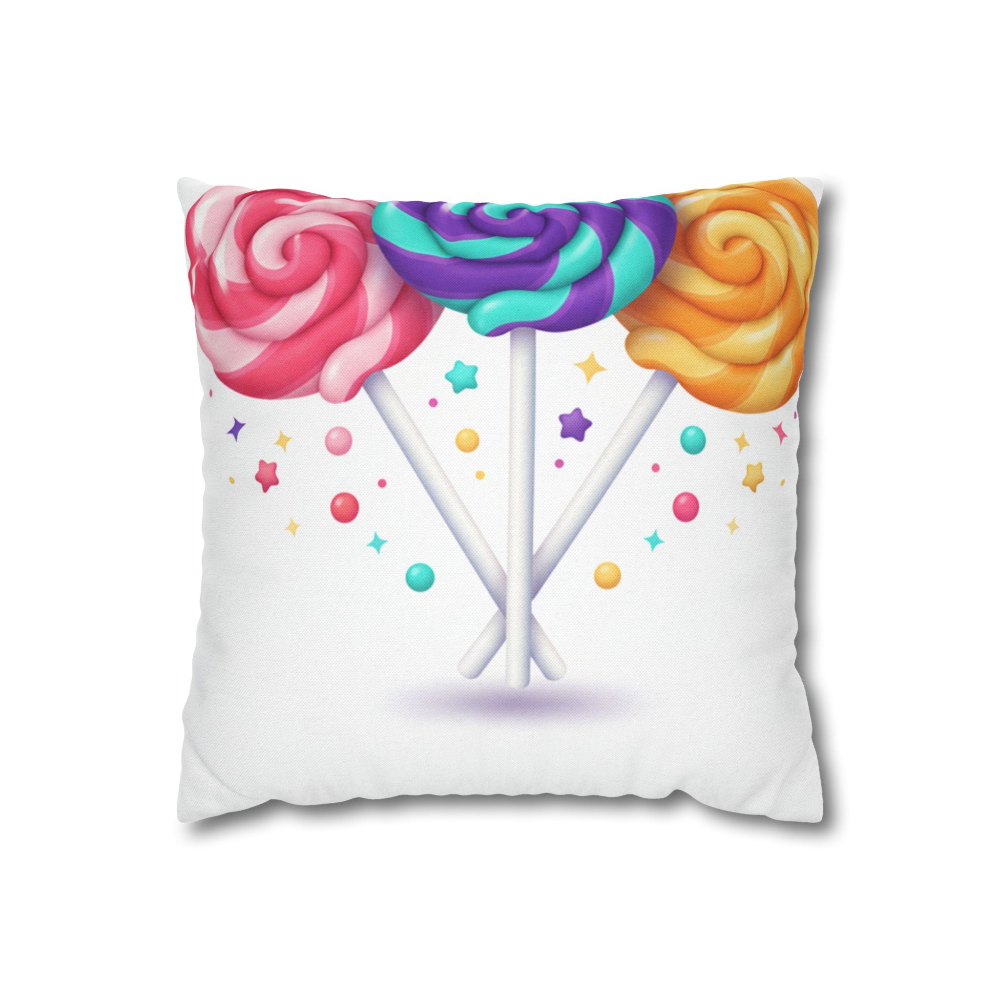 Candy Lollipop Pillowcase — Colorful Swirl Sweets Decorative Throw Pillow Cover