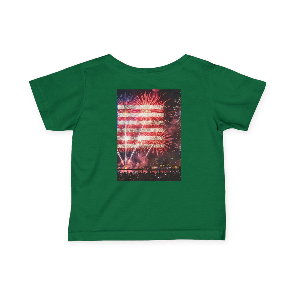 Infant Tee — Vintage Fireworks American Flag Graphic (4th of July Baby Shirt)