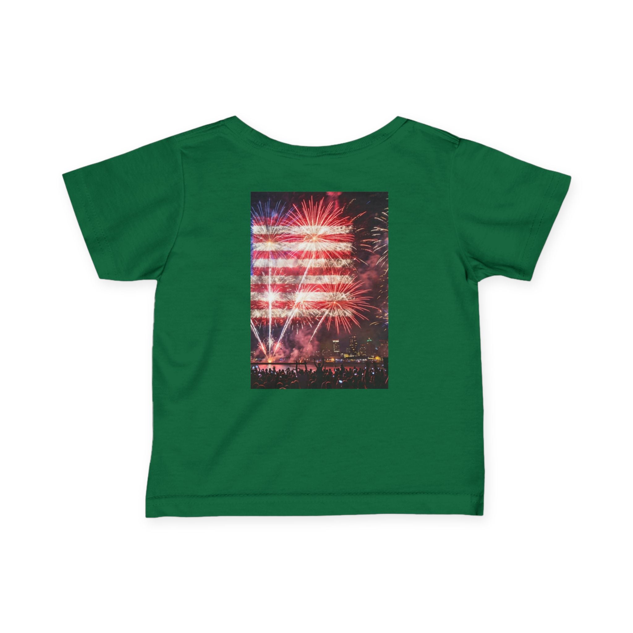Infant Tee — Vintage Fireworks American Flag Graphic (4th of July Baby Shirt)