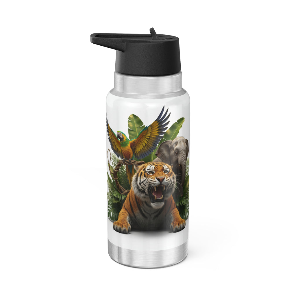 32oz Wildlife Adventure Tumbler — Tiger, Elephant & Parrot Jungle Design
