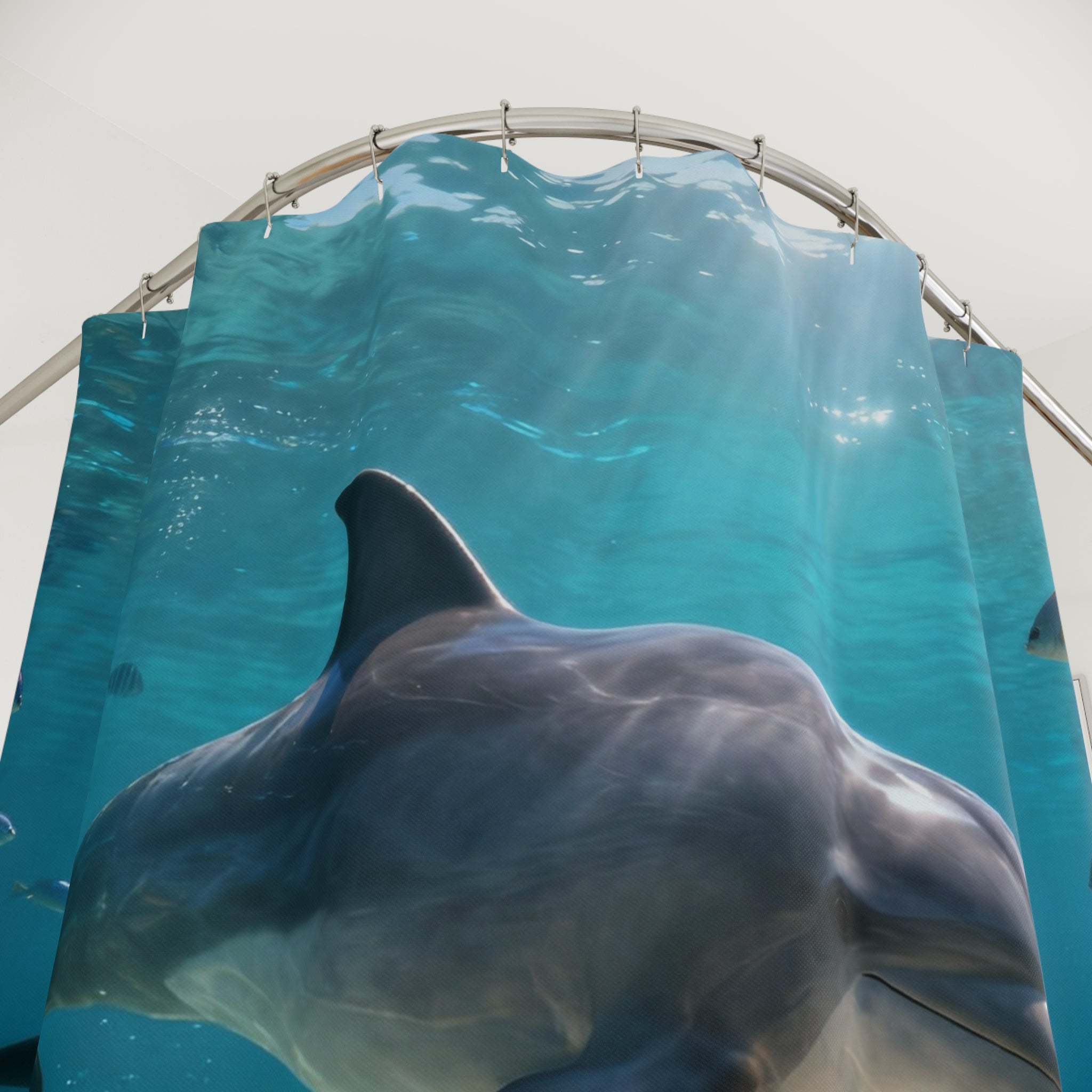 Dolphin Ocean Shower Curtain — Underwater Marine Life Bathroom Décor
