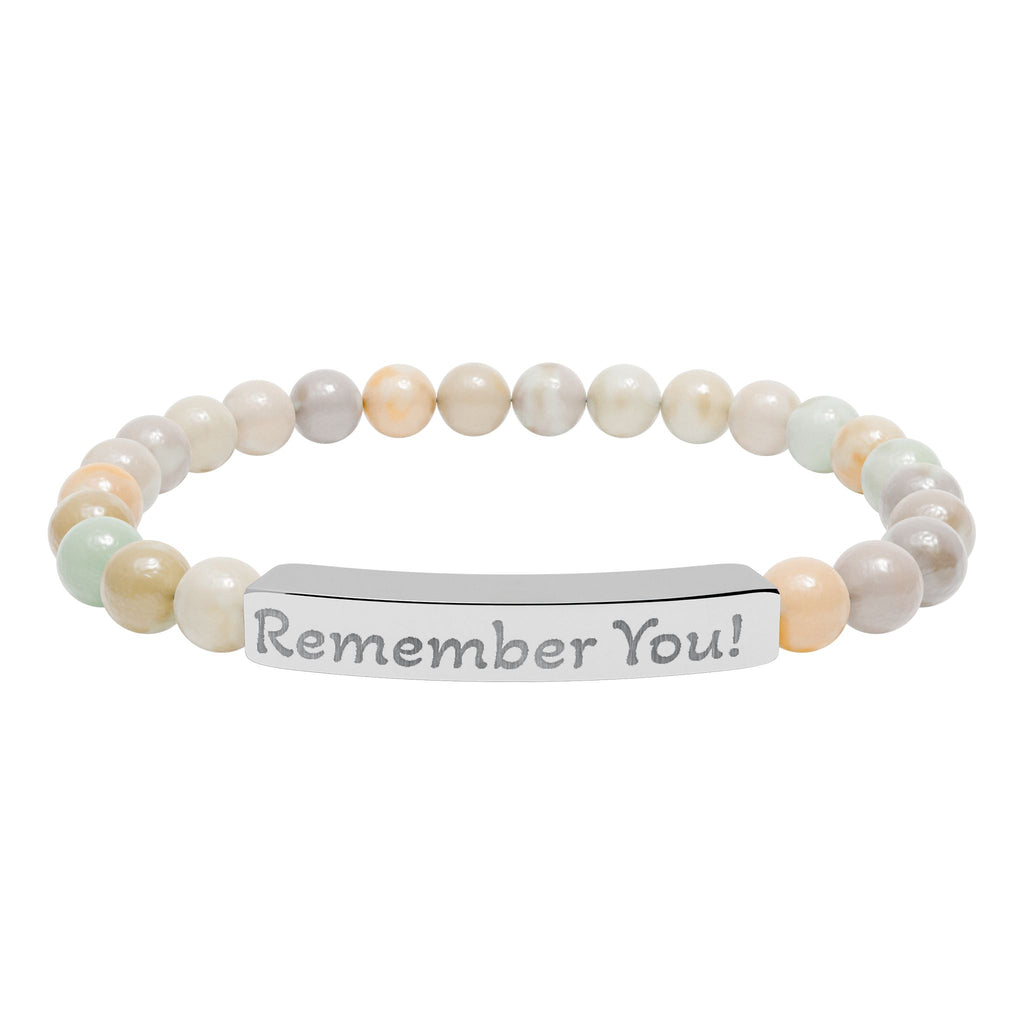 Engraved 'Remember You' Natural Stone Stretch Bracelet — Beaded Bar Memorial Jewelry