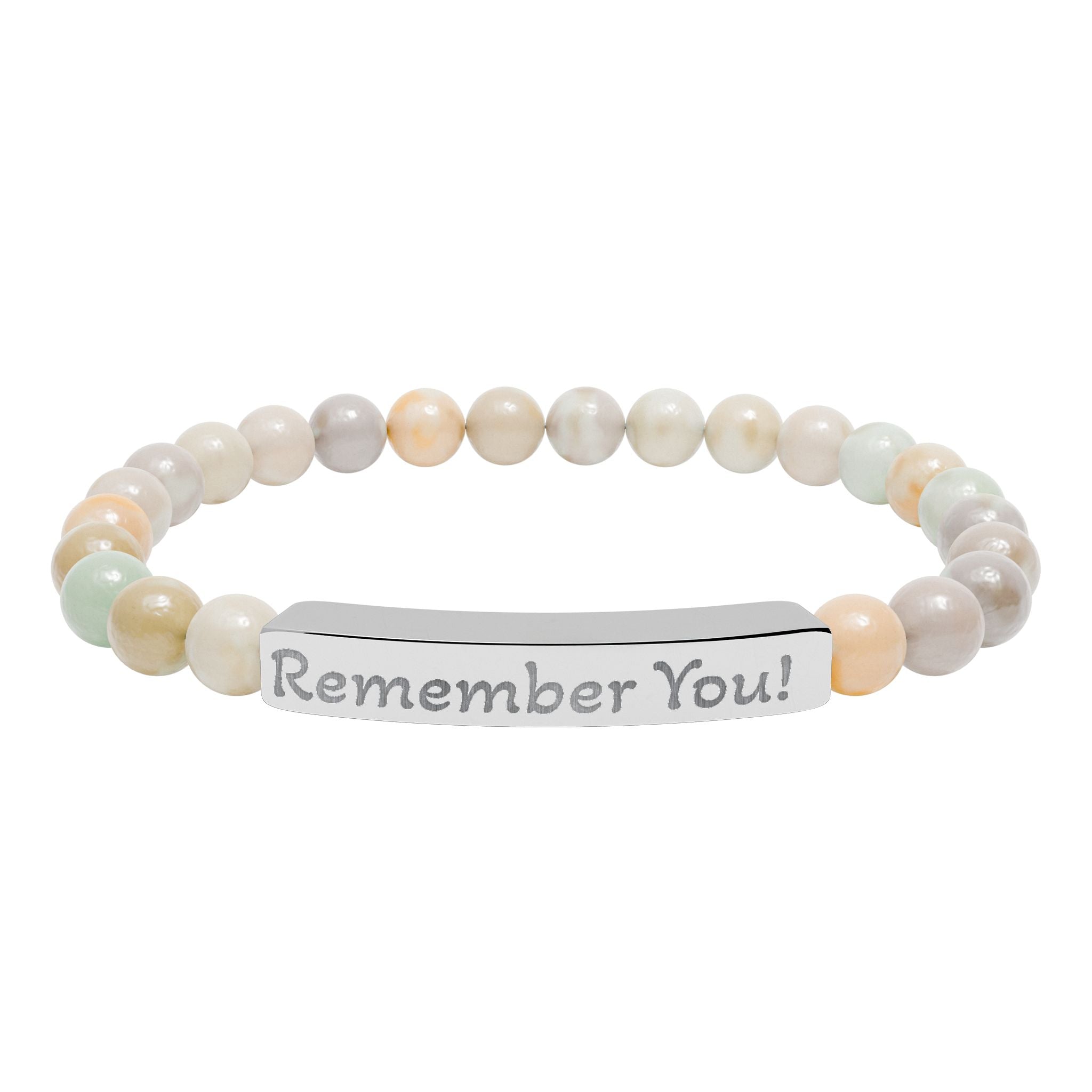 Engraved 'Remember You' Natural Stone Stretch Bracelet — Beaded Bar Memorial Jewelry