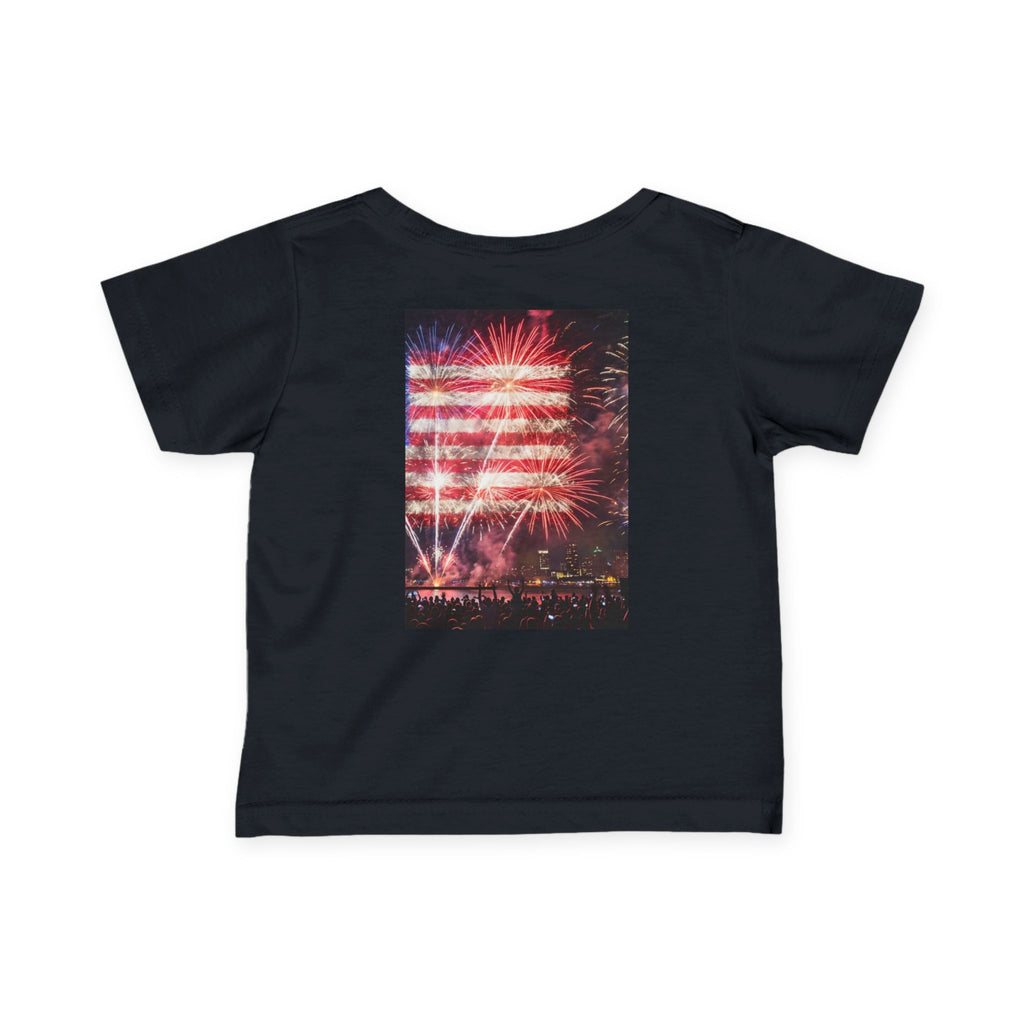 Infant Tee — Vintage Fireworks American Flag Graphic (4th of July Baby Shirt)