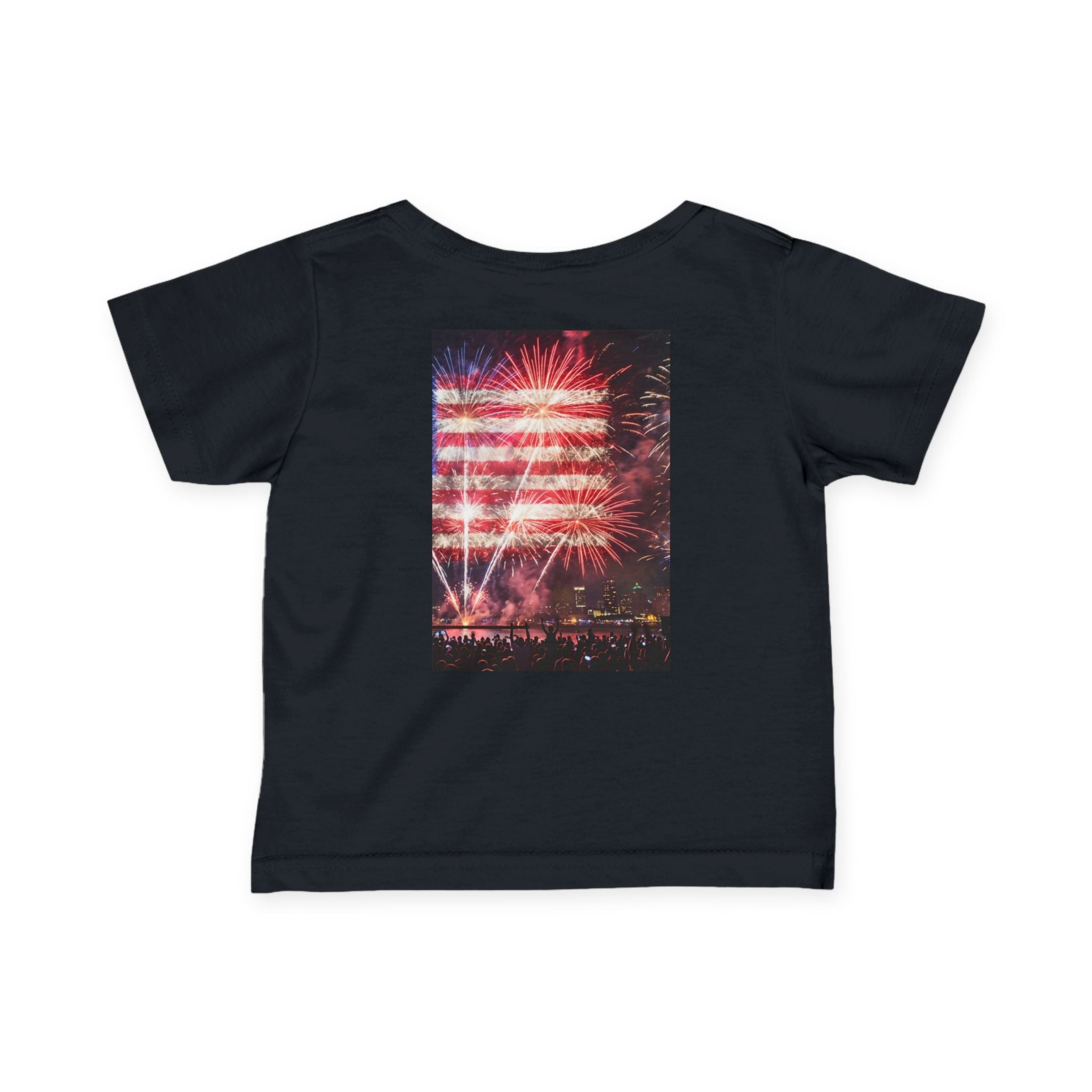Infant Tee — Vintage Fireworks American Flag Graphic (4th of July Baby Shirt)
